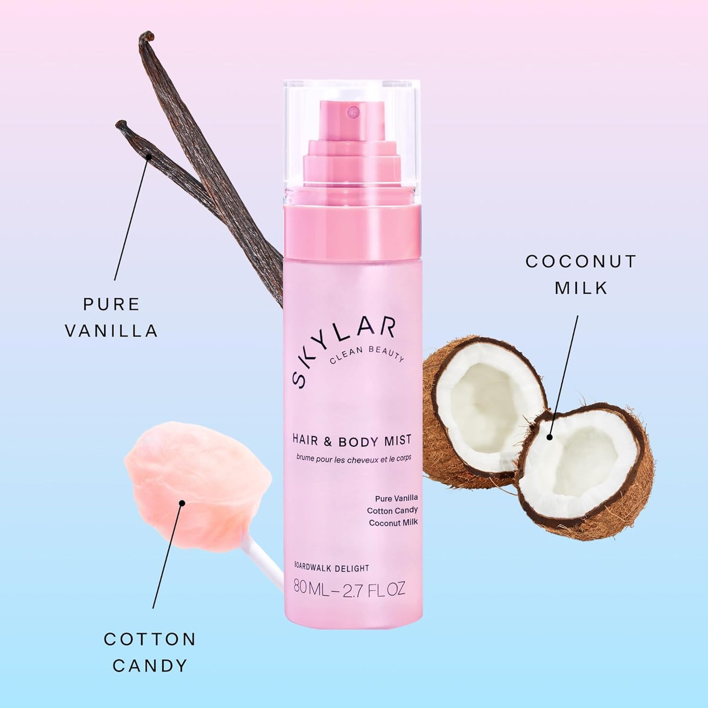 Skylar Boardwalk Delight Hair & Body Mist - Hypoallergenic Vegan Fragrance | 80 ML, 2.7 Fl Oz