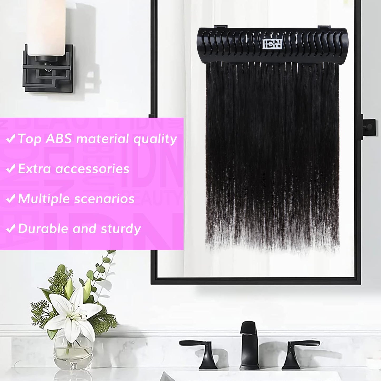IDN BEAUTY Hair Extension Holder Stand for Styling, 4 Installation Modes With Tool, Hair Extension Holder Designed to Securely Hold Your Extensions for Washing, Styling, Packing and Storing