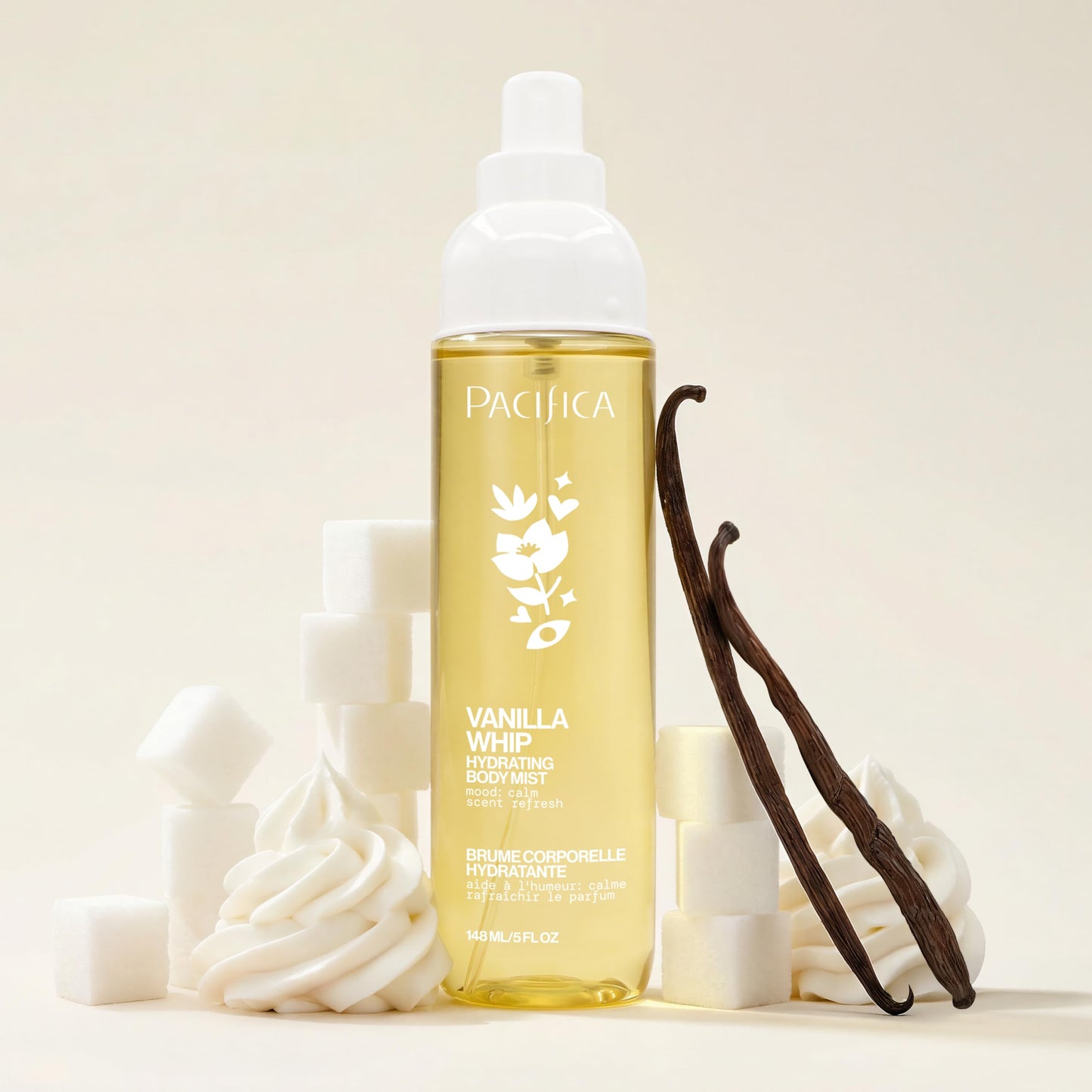 Pacifica Vanilla Whip Body Mist for Women; Sweet Gourmand Hair and Body Fragrance Spray | Warm Sugar Almond Scent, Odor Neutralizing, Skin Hydrating | Clean Botanical Mist | Vegan, Phthalate-Free 5oz