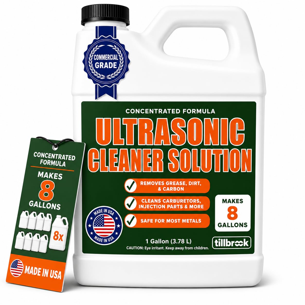 Tillbrook Ultrasonic Cleaner Solution - Makes 8 Gallons Concentrated Ultrasonic Carburetor Cleaner - 128 oz Cleaning Solution for Automotive Parts - Safe for All Metals - Removes Grease & Dirt