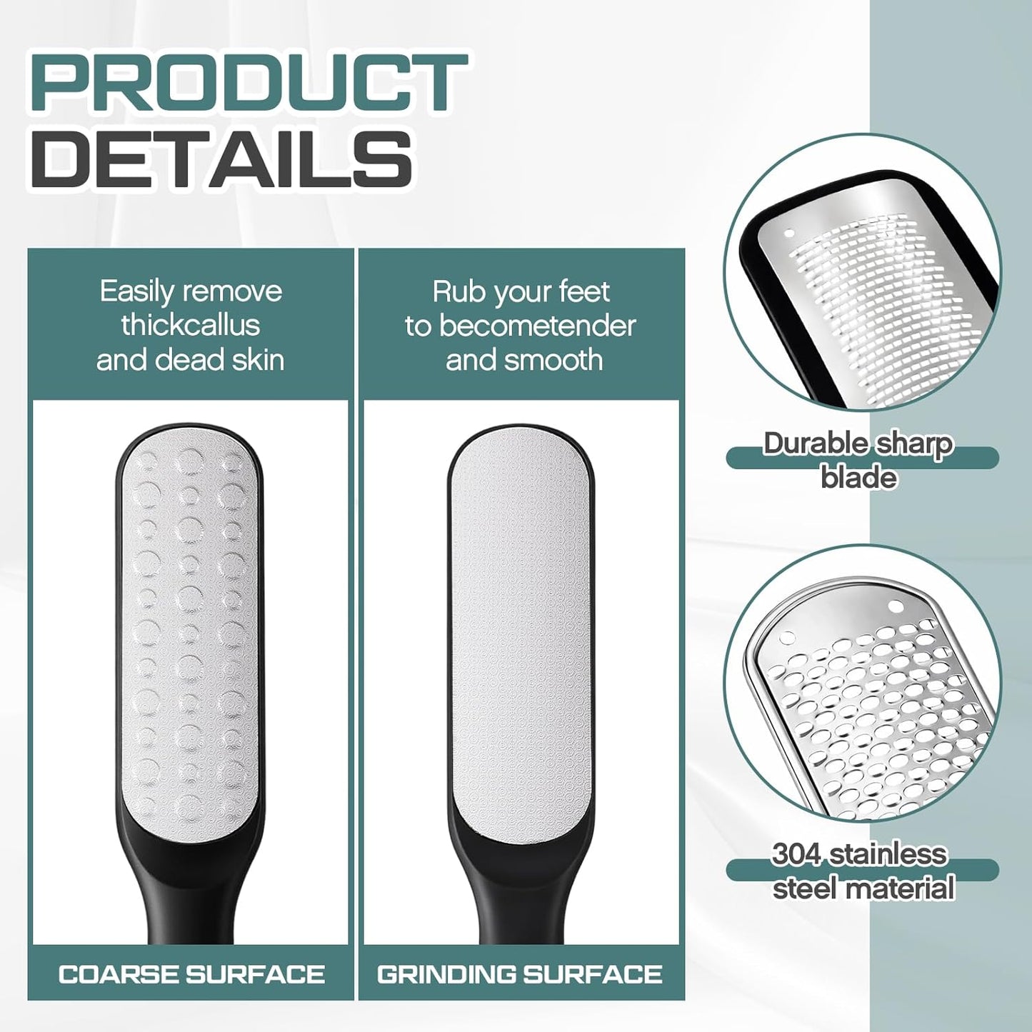 Moxweyeni Professional Foot File Kit - 3 Pcs Stainless Steel Callus Remover for Smooth Feet | Black
