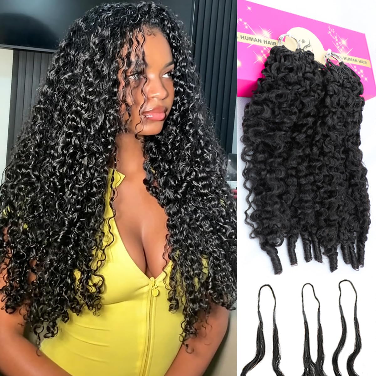 Human Crochet Hair for Black Women - 20 Inch Burmese Curly Pre-Looped | Natural Black, Reusable Bundles