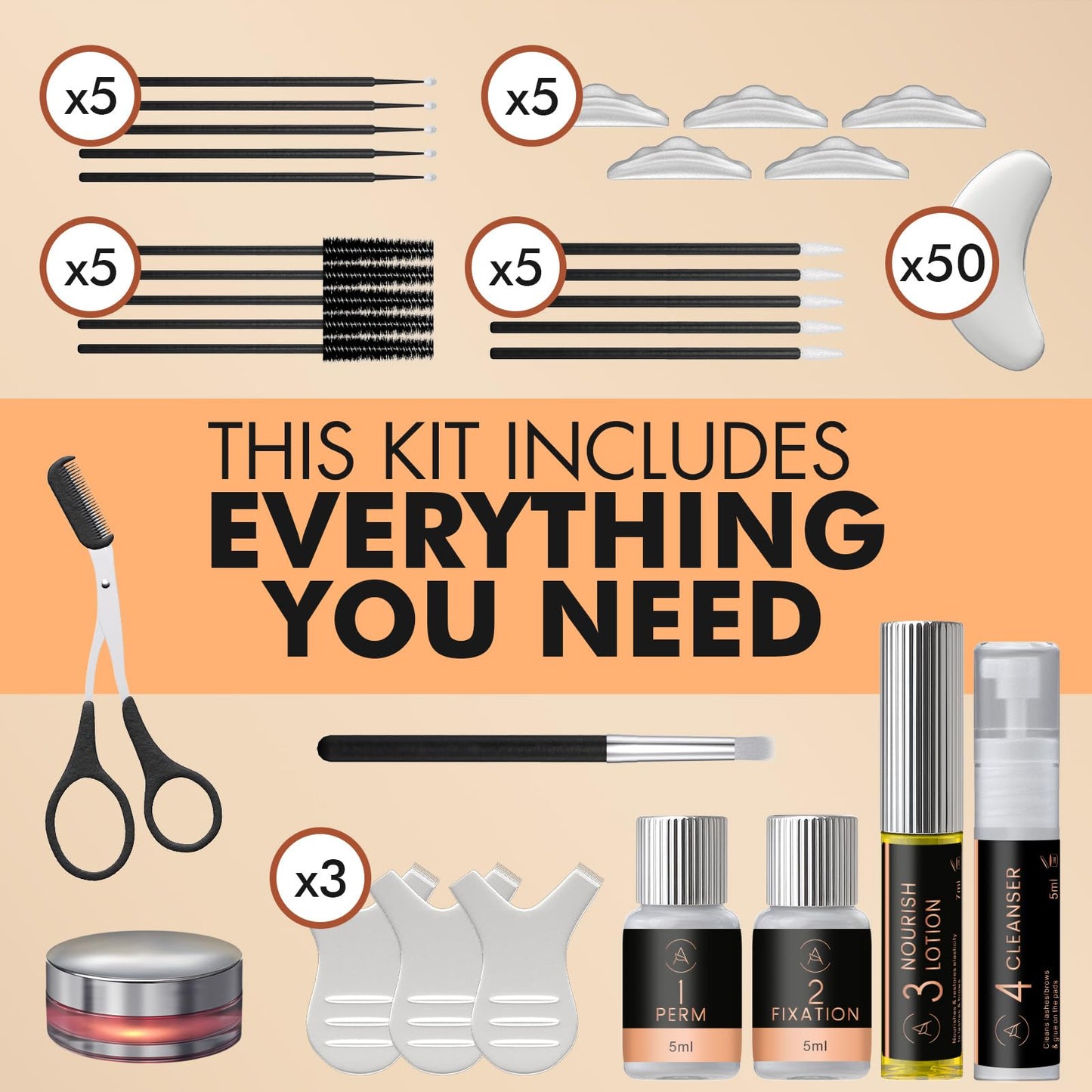 Eyebrow Lamination Kit, At-Home Brow Lift Kit for Beginner/Professional, Includes Instructions, Lasts 6-8 Weeks, 15 Applications, Safe & Effective - ABK1