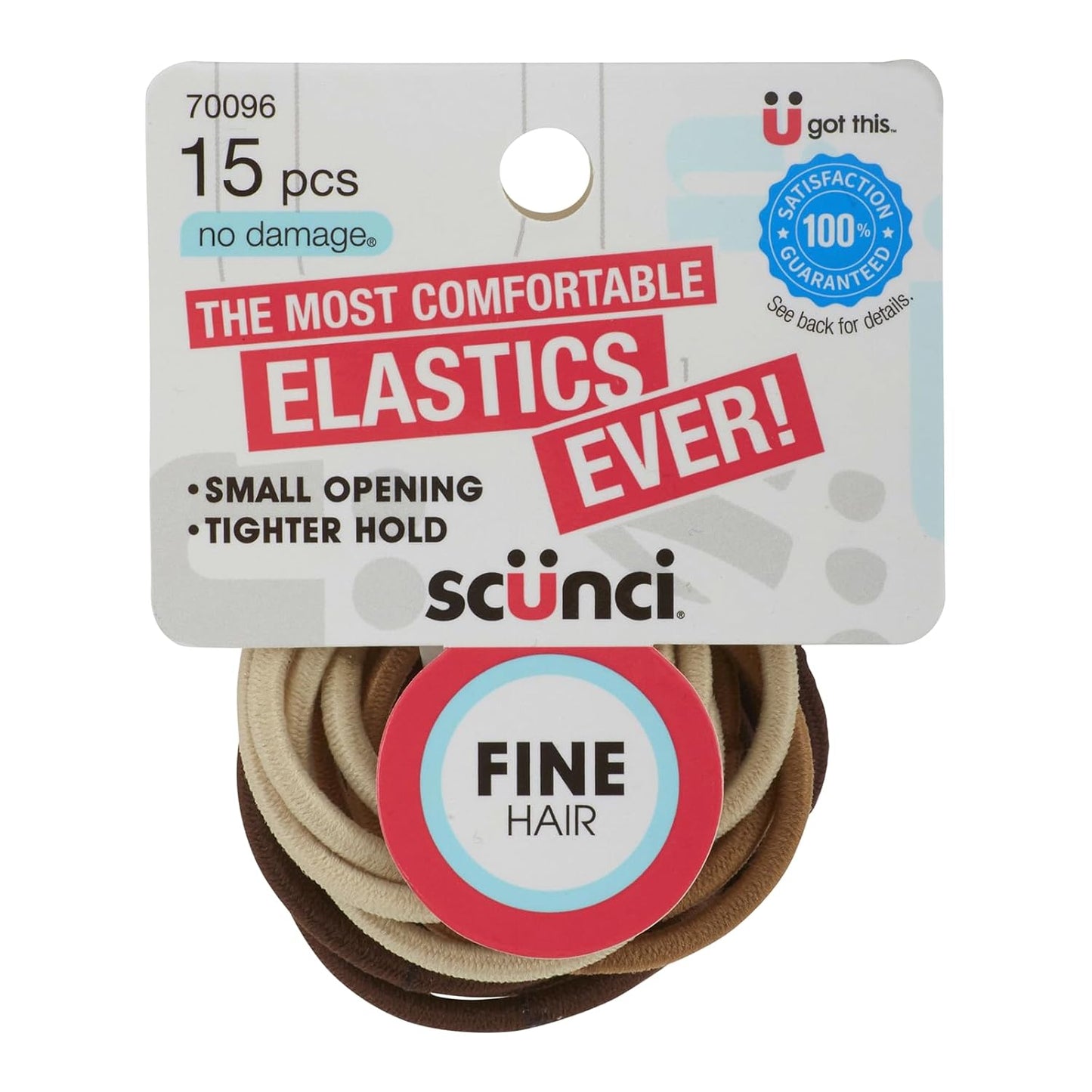 Scunci No-Damage Hair Elastics for Fine Hair - Soft Stretch Ponytail Holders | 15 Count, Comfortable Grip, No Snag, Brown & Blonde