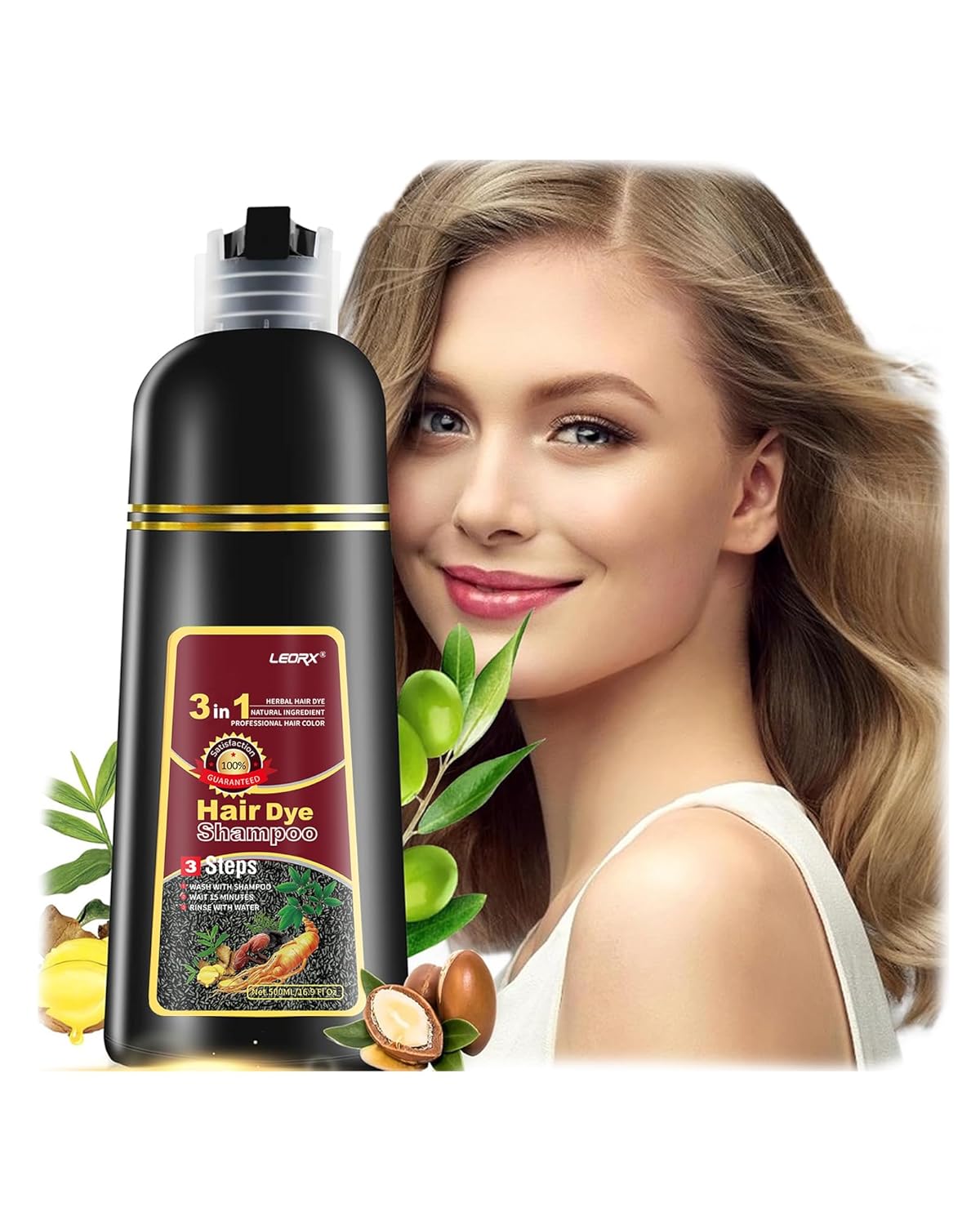 Chestnut Brown Hair Dye Shampoo | 3-in-1 Instant Herbal Color for Men & Women - Easy At-Home Application