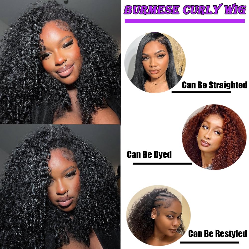 Yavida Burmese Curly V Part Wig Human Hair 20 Inch Upgrade U Part Wig With Drawstring and Spiral End 180% Density Glueless Clip In Half Wigs Curly Human Hair Wig for Black Women Natural Color