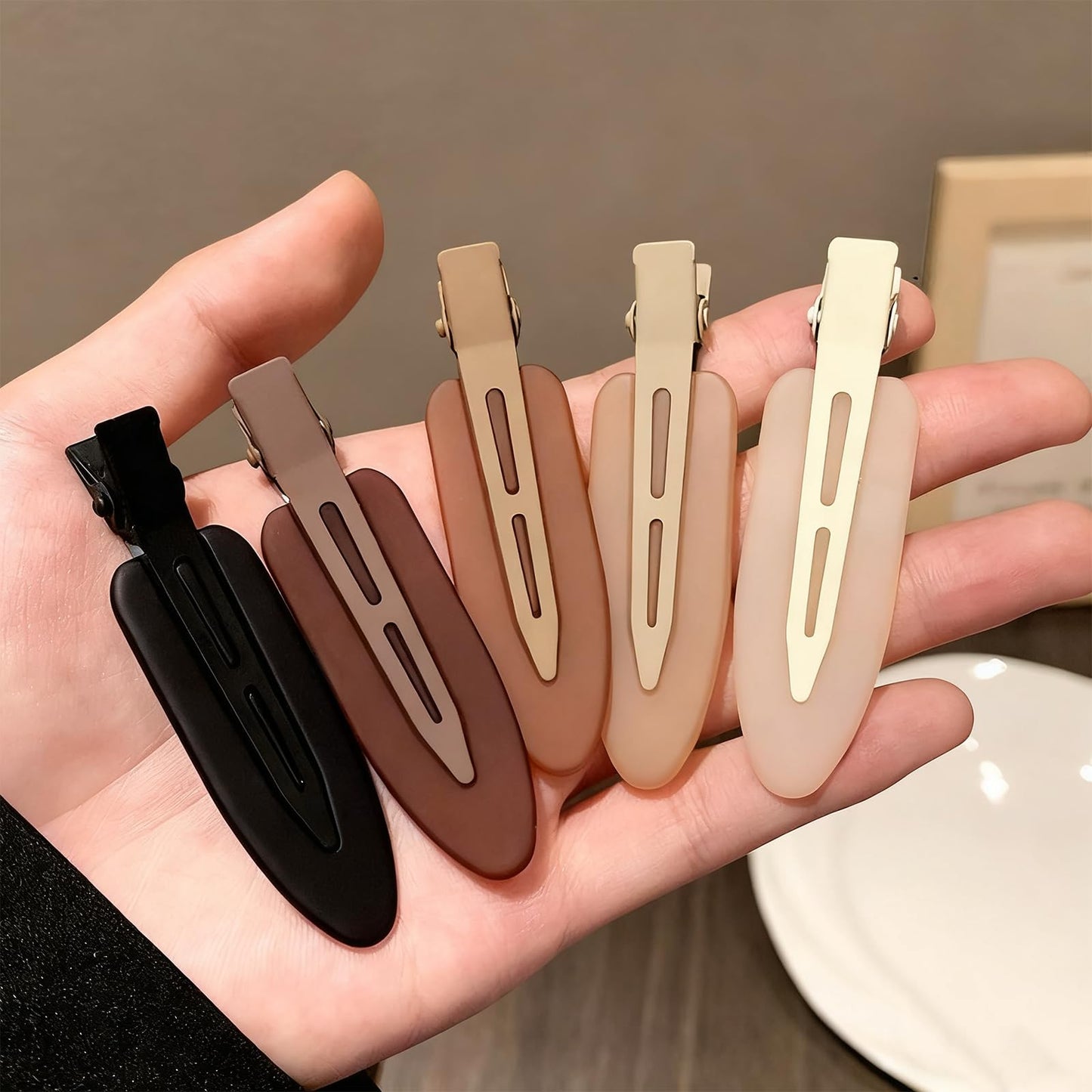 5 Pcs Creaseless No Crease No Bend Flat Hair Clips Non Slip Makeup Clips For Women Ladies Matte Black Brown Beige