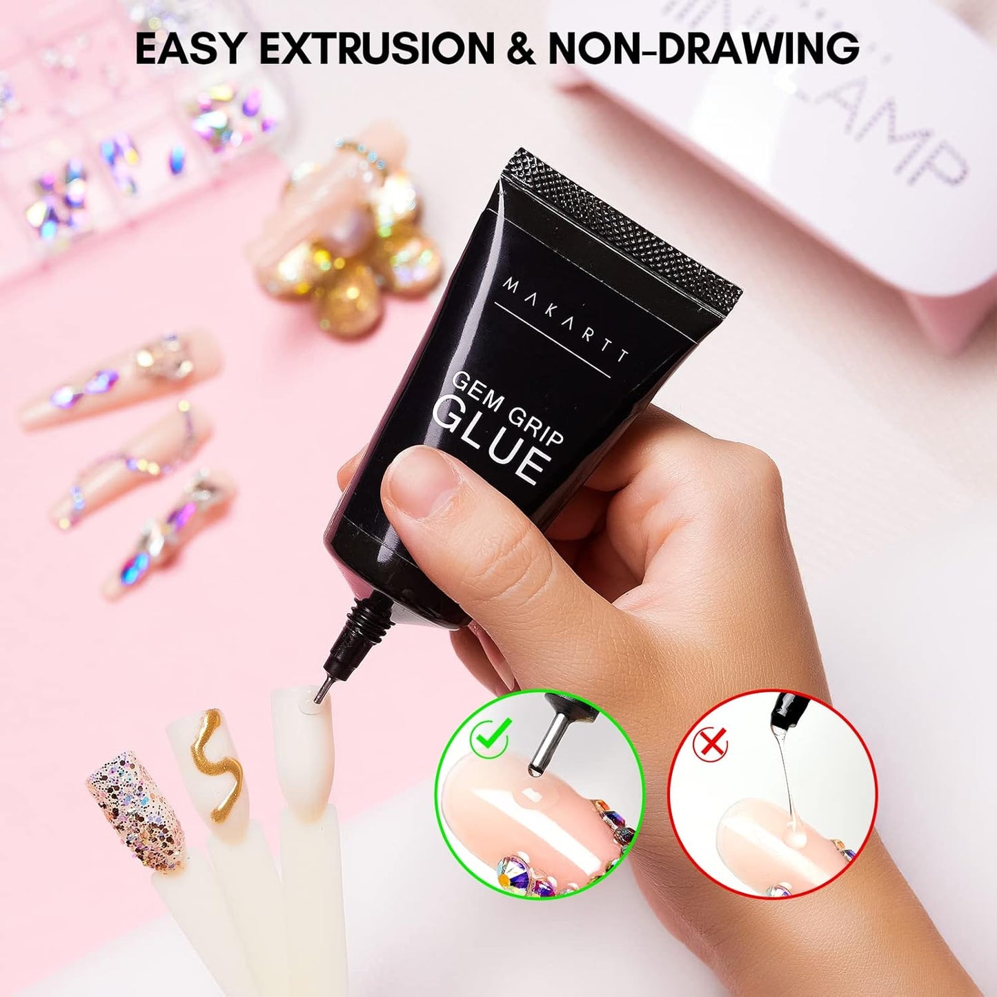 Makartt No Wipe Rhinestone Glue - Super Strong Nail Charm Gel for 3D Nail Art | 30G Bling Adhesive