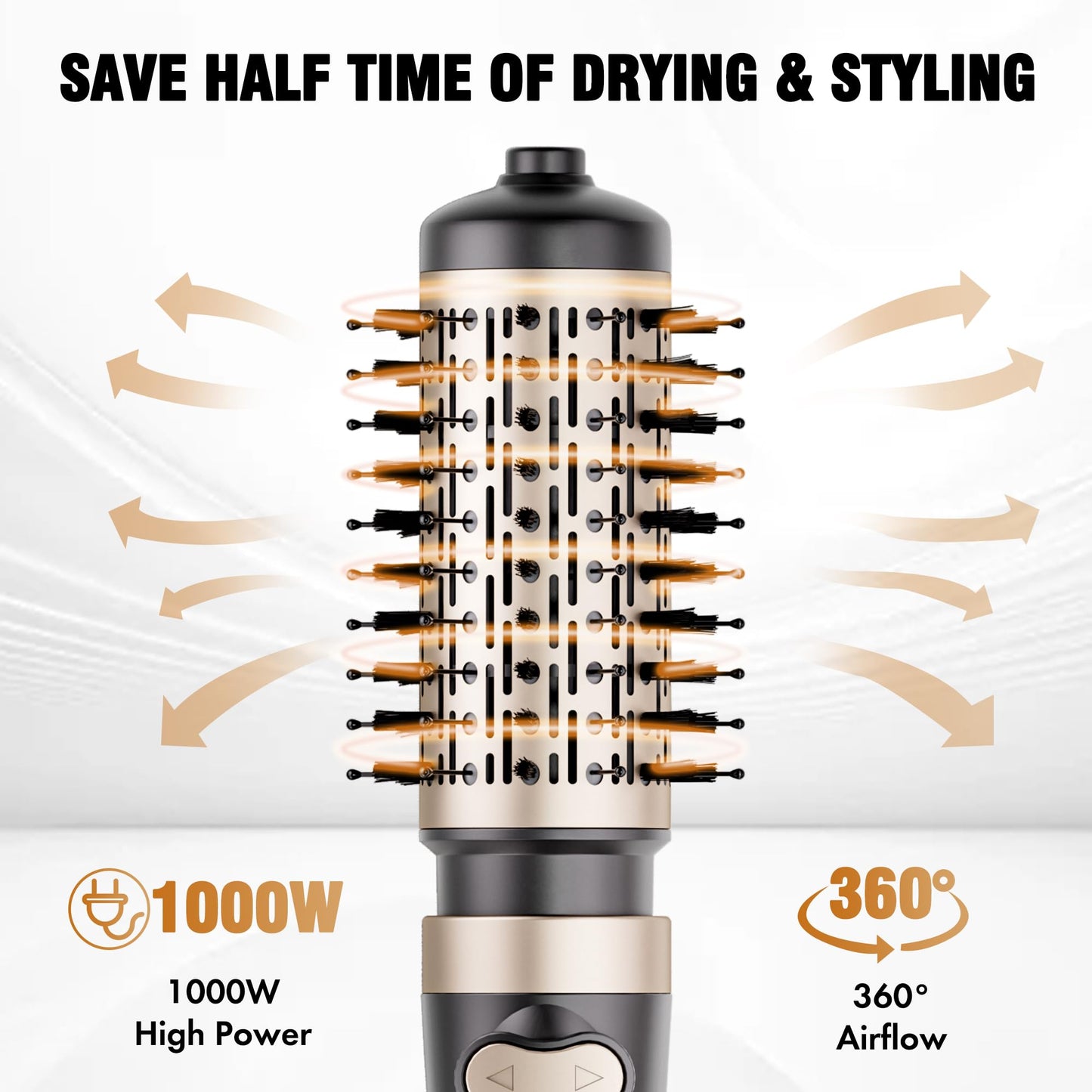 DAILYLIFE Rotating Hair Dryer Brush, Spinning Hair Dryer Brush and Hot Air Brush with 2 Brushes (1.5" & 2"), ALCI Safety Plug and Ionic Technology, Ceramic Barrel