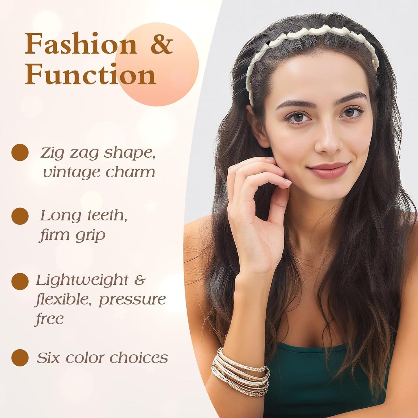Zig Zag Headbands for Women - Non-Slip Wavy Comb Design | 6 Pcs Set, Ideal 90s Hair Accessories