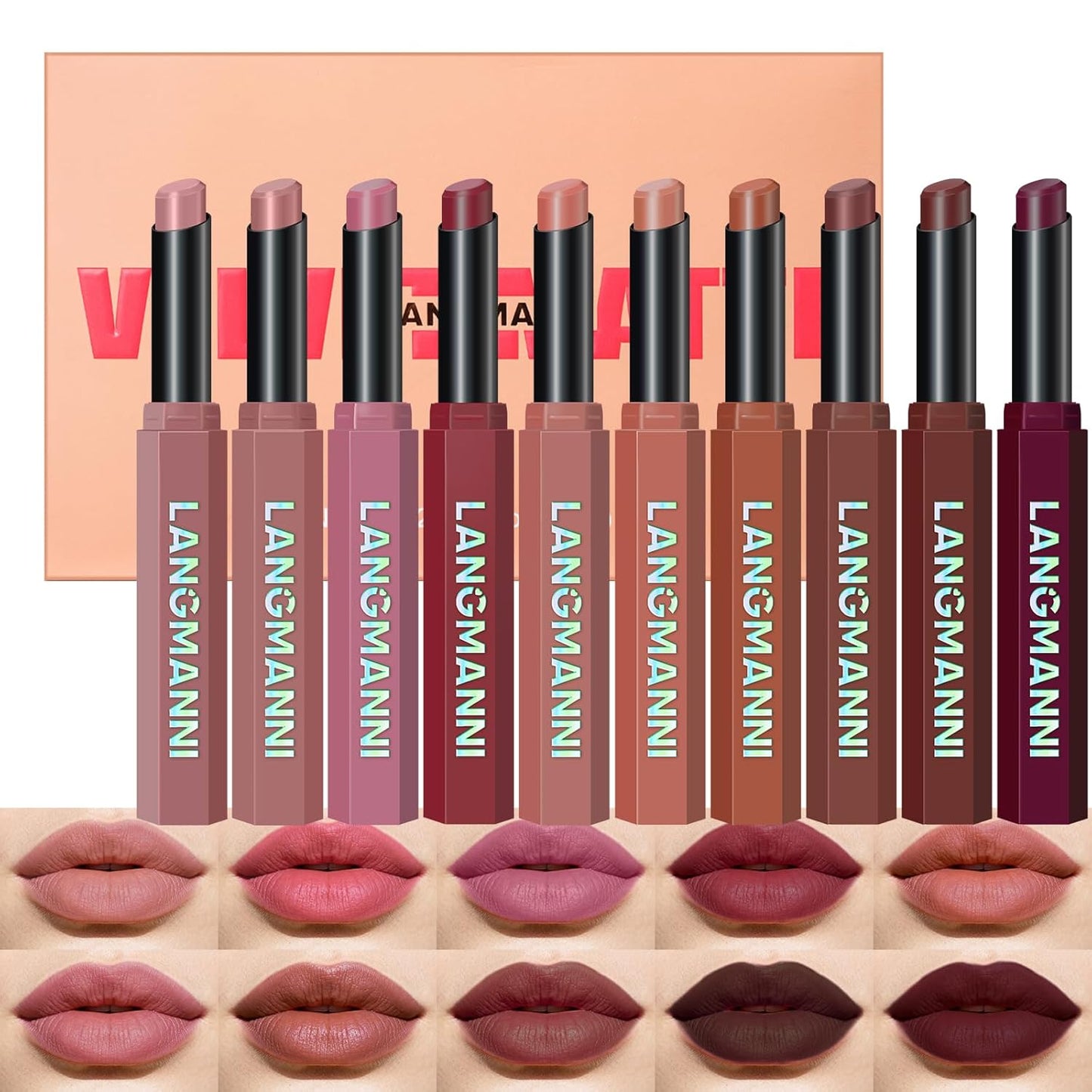 10Pcs Velvet Matte Lipstick Set - High Pigment, Long-Lasting, Waterproof | Soft Dark Nude Shades for Women