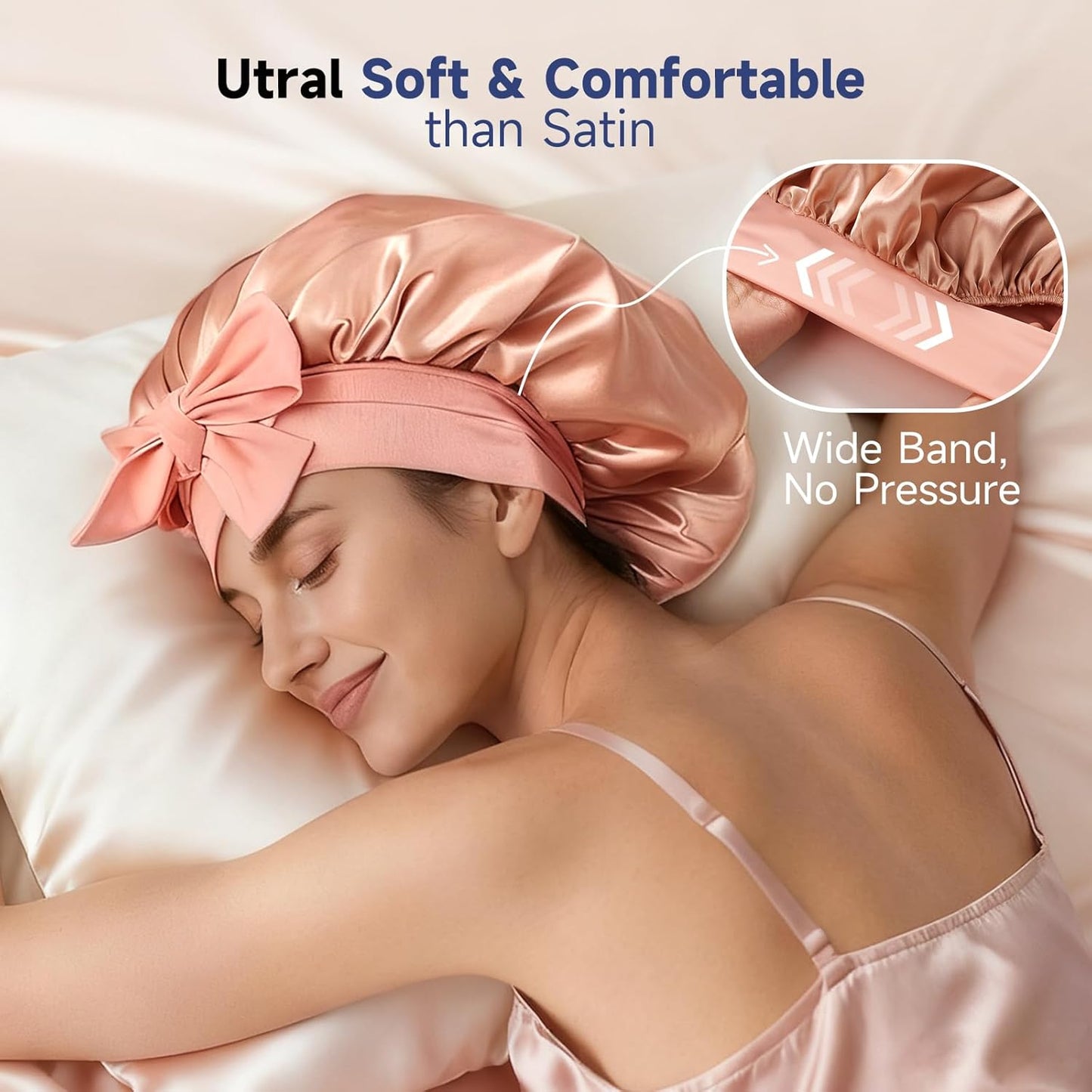 Silk Bonnet for Sleeping - Real Mulberry Silk Hair Care Cap | Double Layer, Large Size, Blush Pink