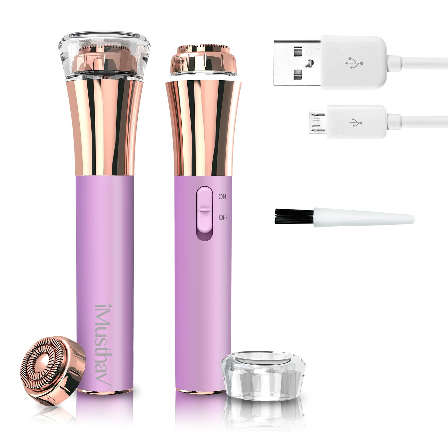 iMusthav Facial Hair Removel for Women, Rechargeable Painless Flawless Electric Facial Hair Remover, Face Shaver Razor Trimmer with 18K Gold-Plated, 16mm Dual Ring Floating Head, 360°LED