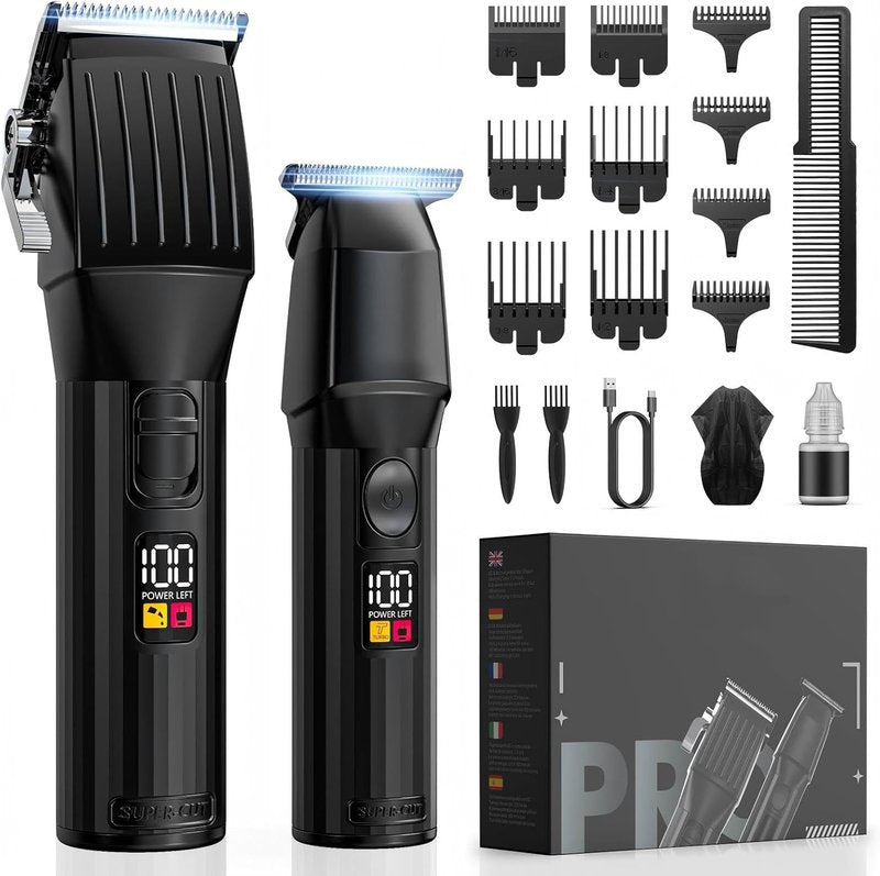 Cordless Hair Clippers for Men - Rechargeable Beard Trimmer Kit with LED Display | Black