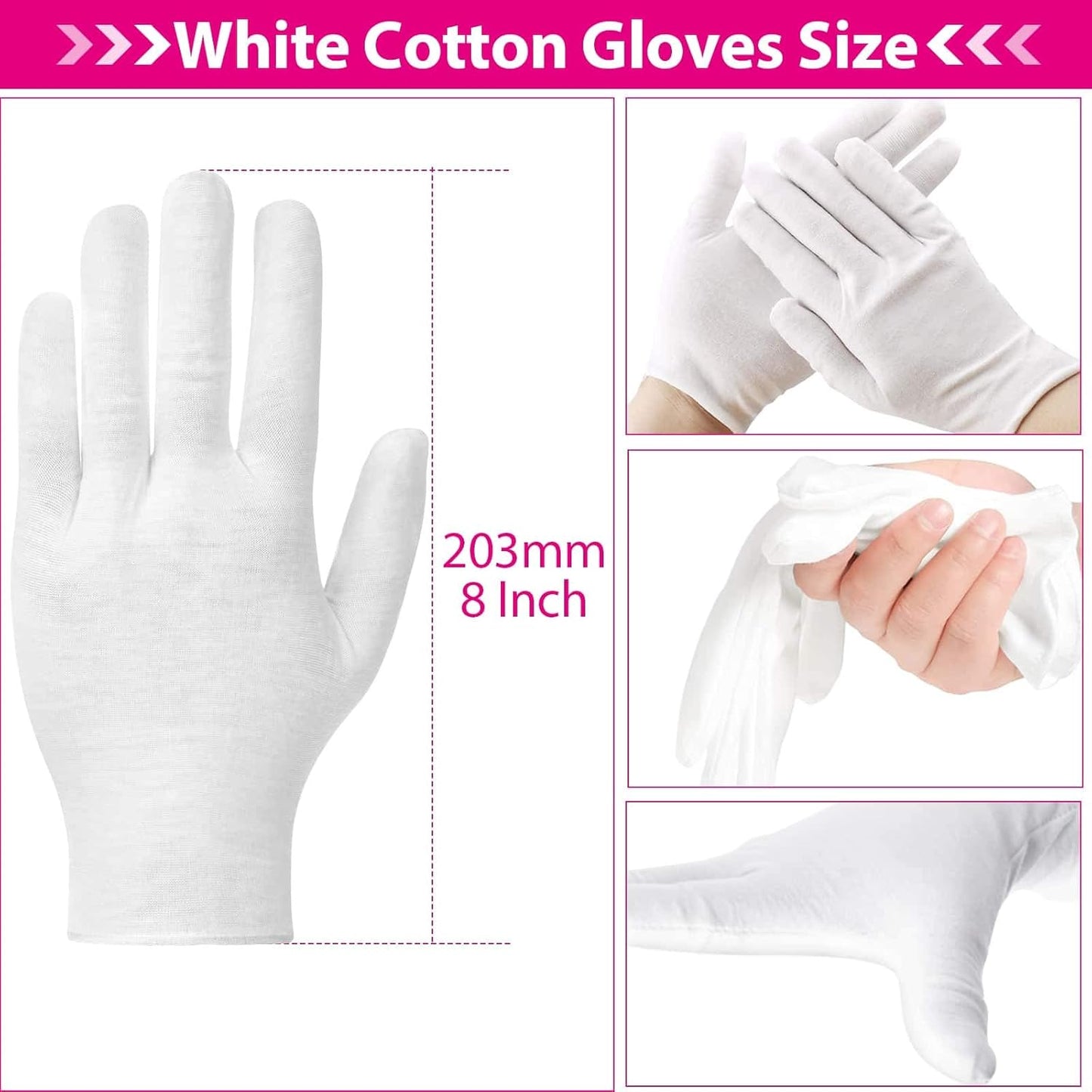 Cotton Gloves for Dry Hands - Moisturizing Eczema Relief | Medium Size, White