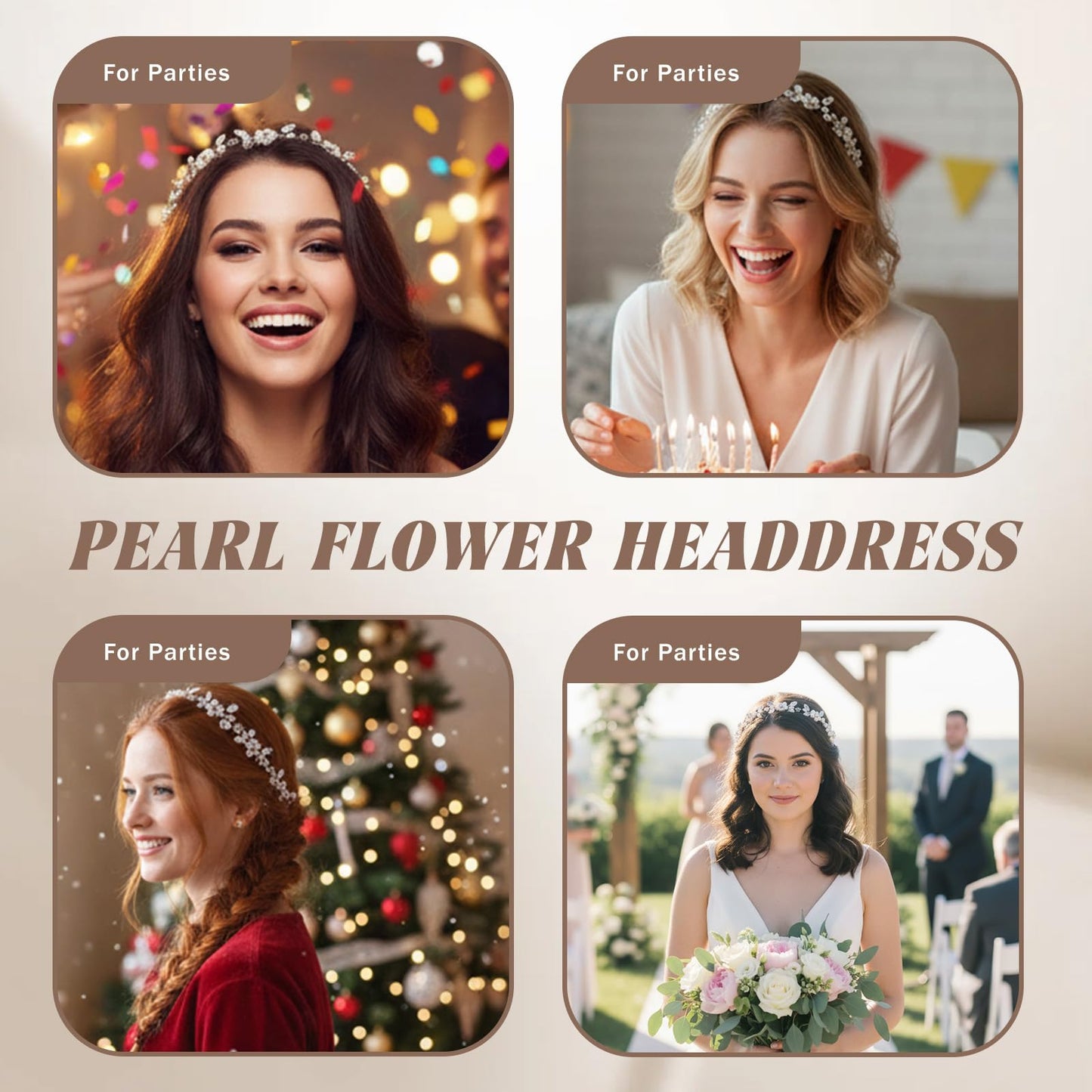 Josojoou Sparkling Flower Girl Headpiece, Crystal Pearl Bridal Headband, Princess Style Flower Girl Headband for Birthdays, Parties, First Communion, Weddings, and Engagement Parties