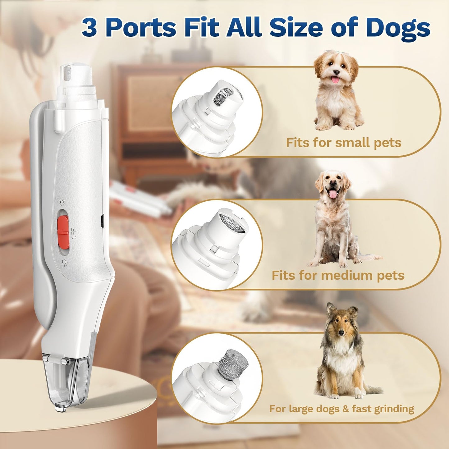 2 in 1 Dog Nail Clippers & Cat Nail Clippers Trimmers for Large Medium Small Dogs Cats Claw Trimmer Quick Sensor and Safety Guard USB Rechargeable Dogs Nail Trimmer with Catcher & 2 LED Lights