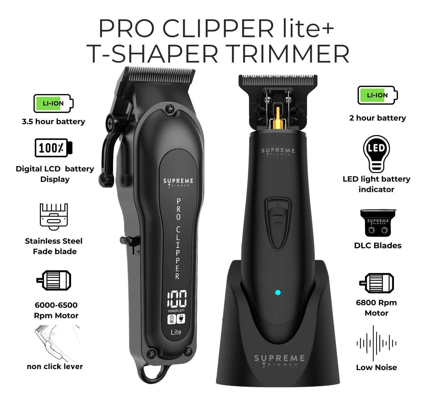 Supreme Trimmer 2-in-1 Pro Clipper & DLC T-Shaper Combo | Professional Beard Trimmer ST5206 & Hair Clipper STC5030 Barber Kit | Red