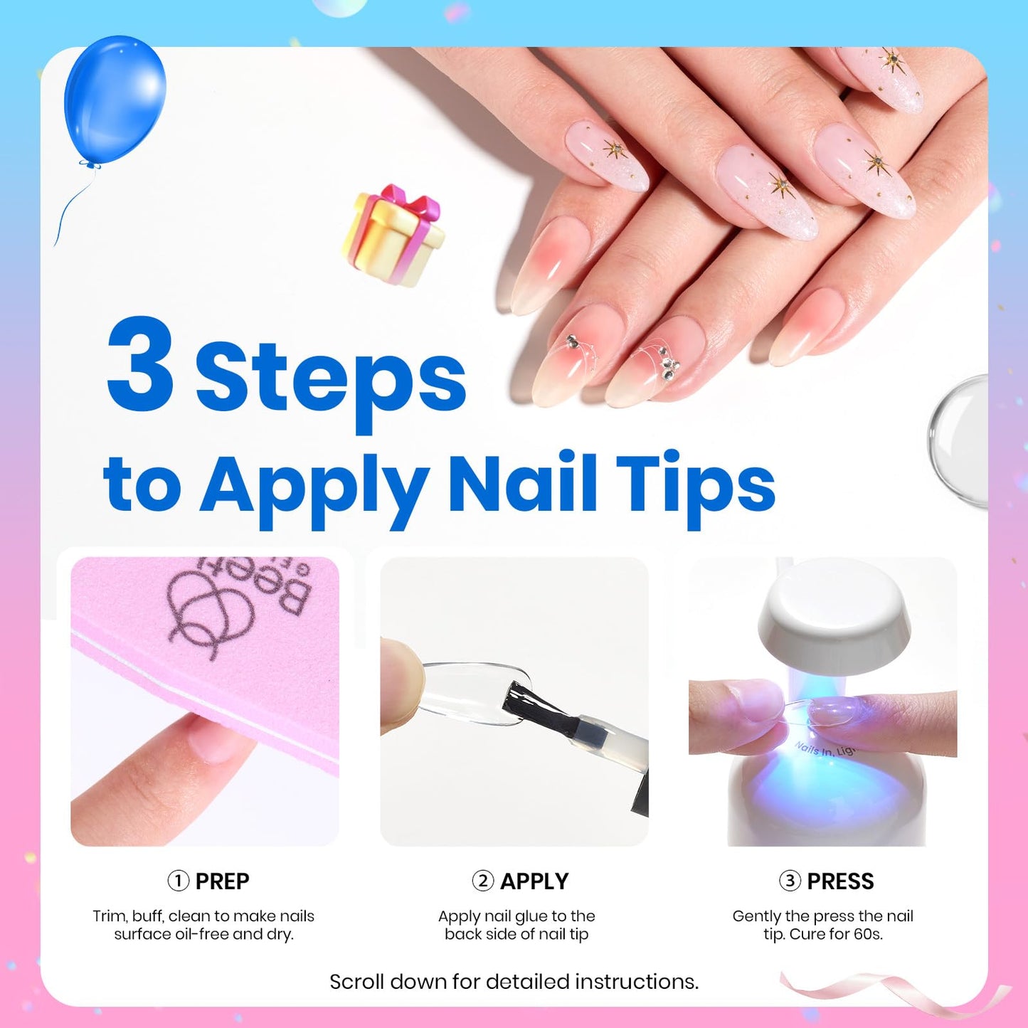 beetles Gel Polish 9 In 1 Gel Nail Glue for Clear Acrylic Nail Tips 2 Pcs 15ml Long Lasting Nail Gel Kit for False Nails Tips, Base Blooming Nail Gel, U V Light Required, Gift for Women