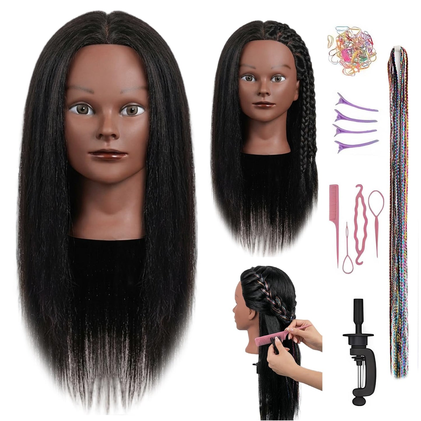 Human Hair Mannequin Head - 26 Inch Braiding Practice Head with Clamp Stand for Cosmetology & Kids | Golden