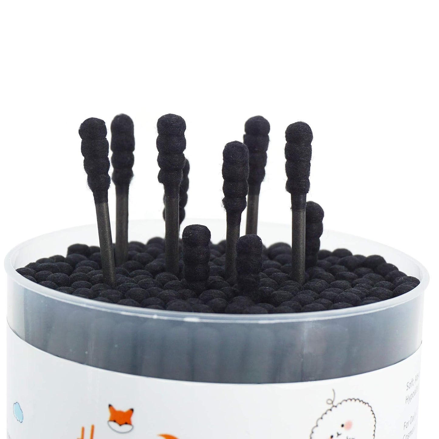 Black Cotton Swabs - 200 Count Organic Spiral Cotton Buds | Soft, Lint-Free Charcoal Tips