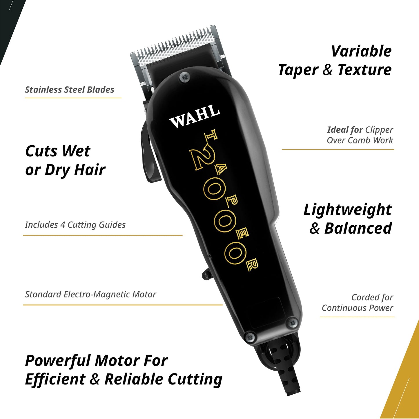 Wahl Professional Taper 2000 Clipper, Adjustable Blade, High-Performance Corded Electric Hair Cutting Tool, Black