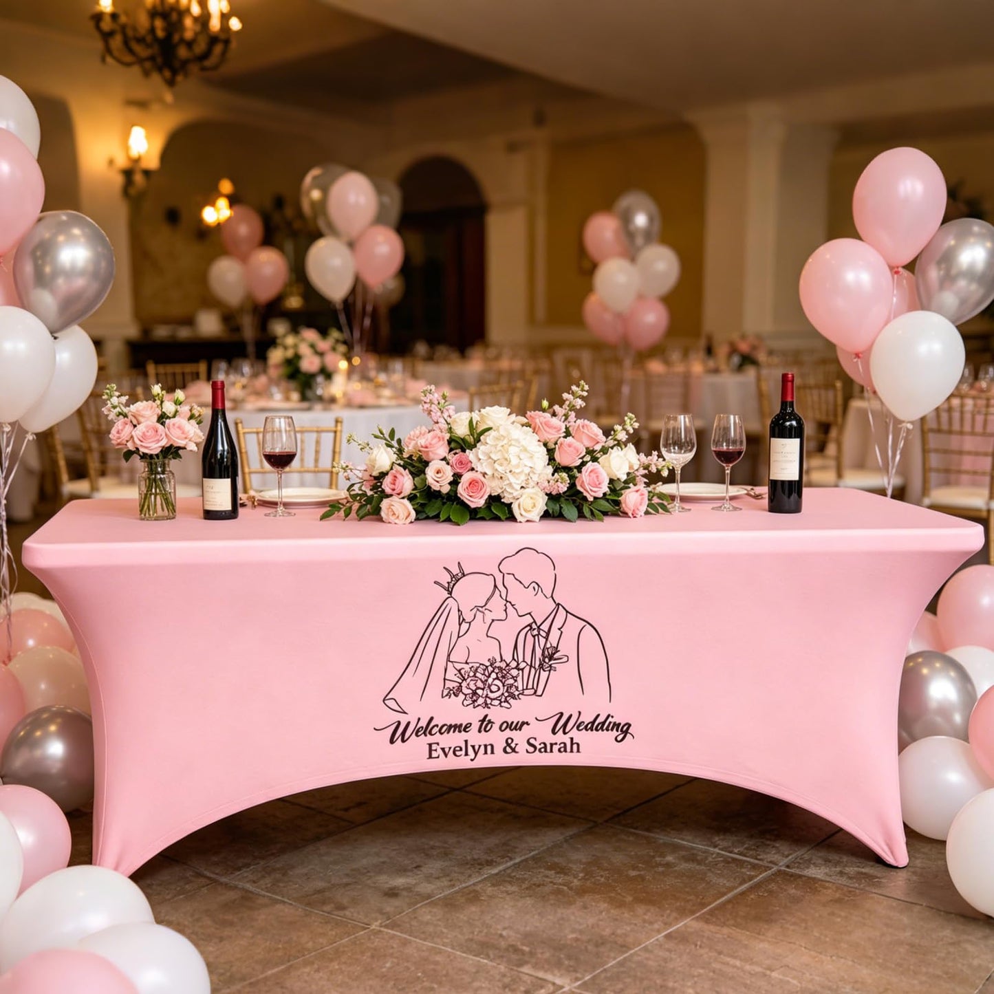 Byxhuc Custom Tablecloth for Tradeshow Business Events Wedding, Personalized Logo Table Cloth for Business Customized Fitted Rectangular Stretch Tablecloth 6FT with Logo Photo Text