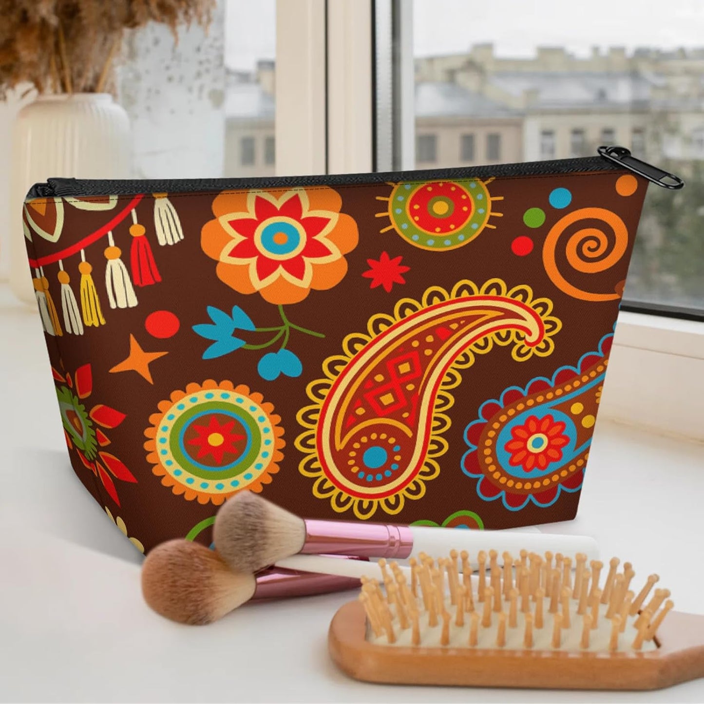 Afrohemian Makeup Bag - Portable Cosmetic Travel Pouch for Women | Fashionable Zipper Design, Small Size