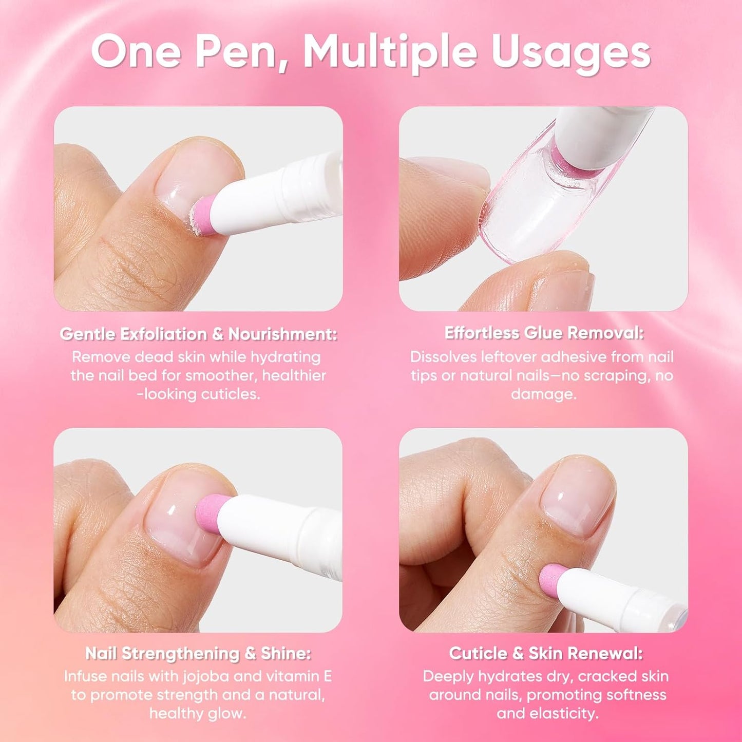 Cuticle Oil Pusher Pen - 2-in-1 Nail Care Tool with Jojoba & Almond Oils | Rose | 2ml