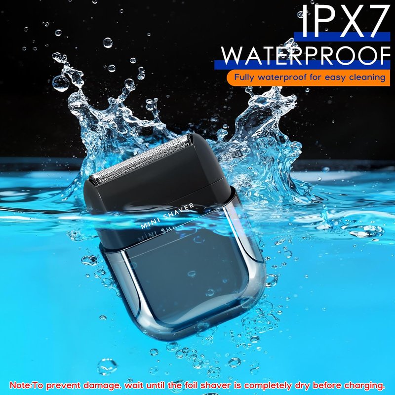 Foil Shaver, Portable Electric Razors for Men Mini Electric Shaver Wireless Charging IPX7 Waterproof Wet/Dry Use USB-C Charging 2H Battery Life Travel Shaver Facial Beard and Neck Trimmer