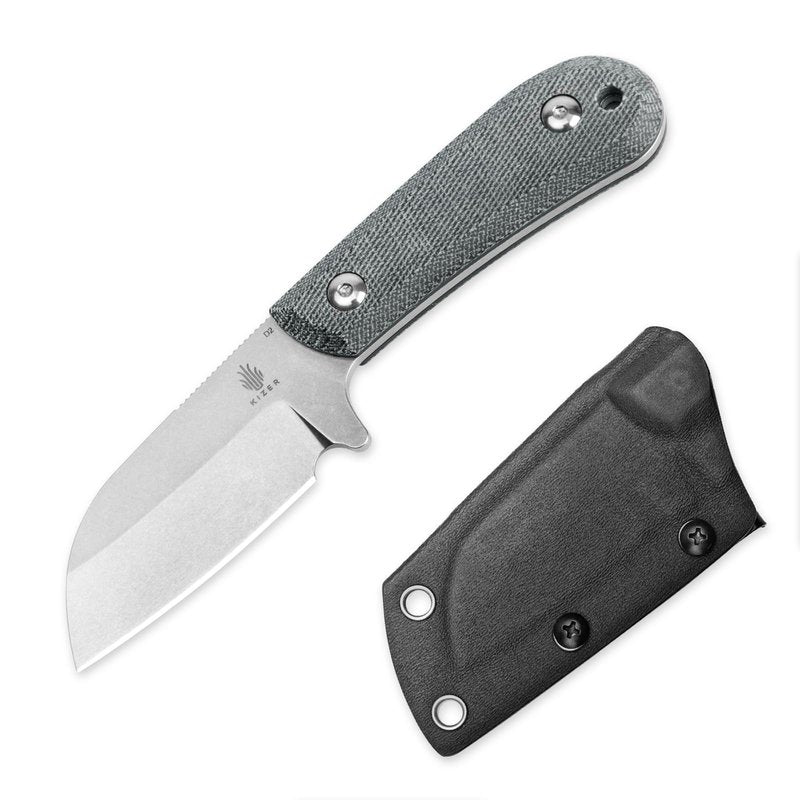 Kizer Deckhand Fixed Blade Hunting Knife with Sheath, D2 Blade Camping Knife G10+Micarta Handle Lightweight EDC Fixed Blade for Men Women Outdoor, for Hunting Survival 1062A1
