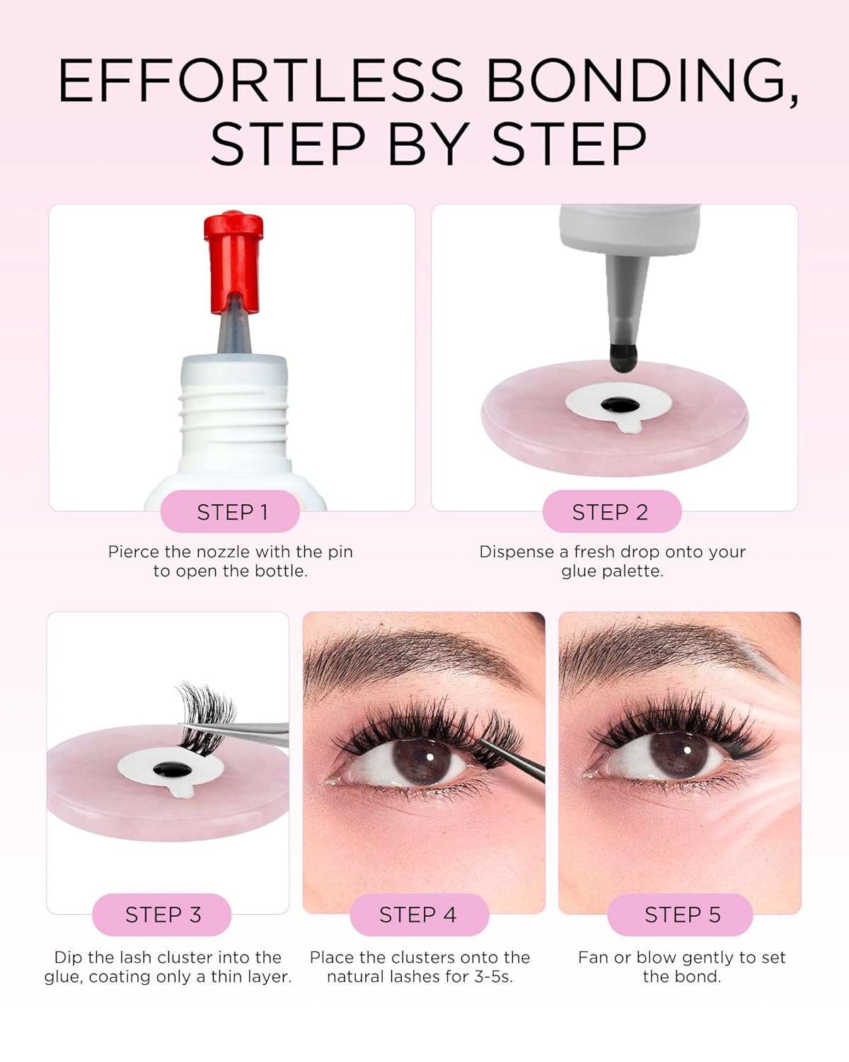 Lash Cluster Glue - Strong Hold Black Eyelash Extension Adhesive | Waterproof, Hypoallergenic, 5ML