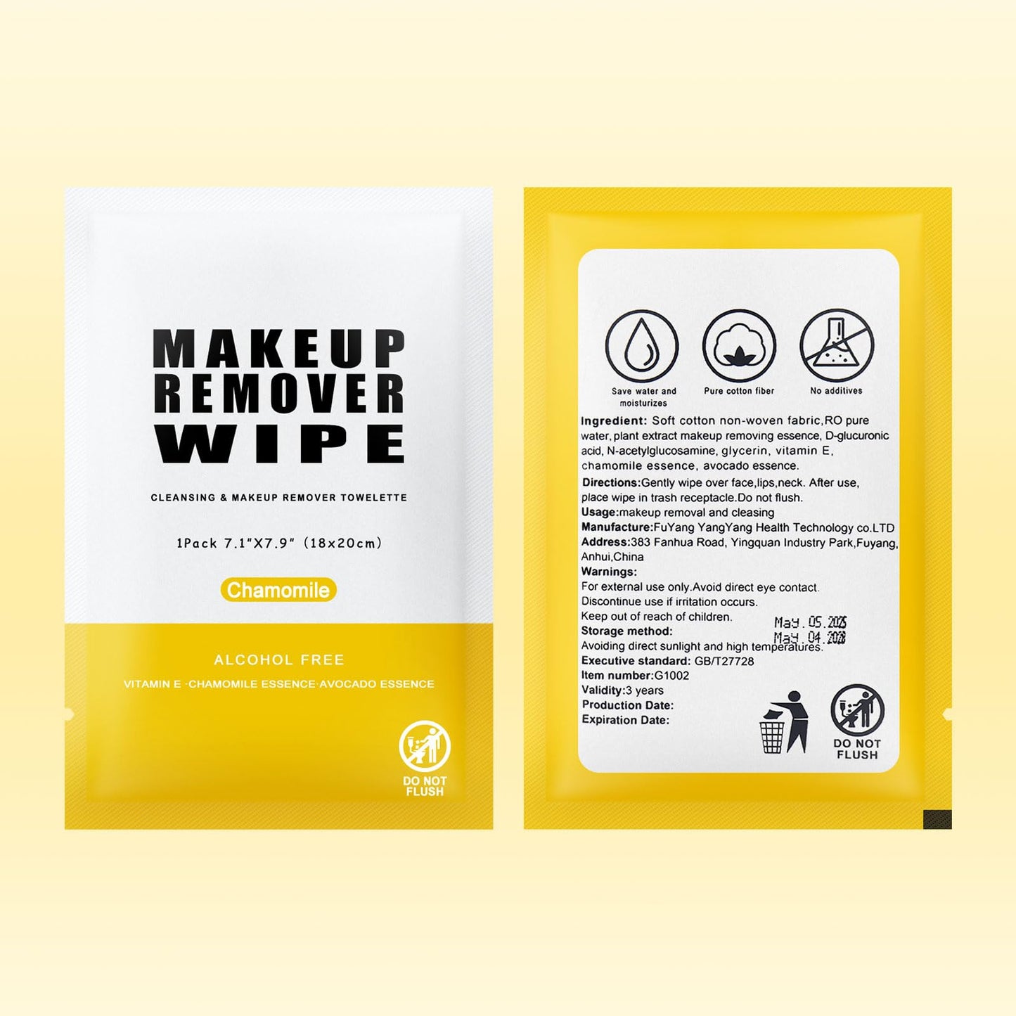 Pack of 100 Makeup Remover Wipes Individually Wrapped,Chamomile Scent,Face Cleansing Wipes Bulk, Travel Towelette Makeup Remover Cloth for Face Cleansing Skin Care Remove Makeup