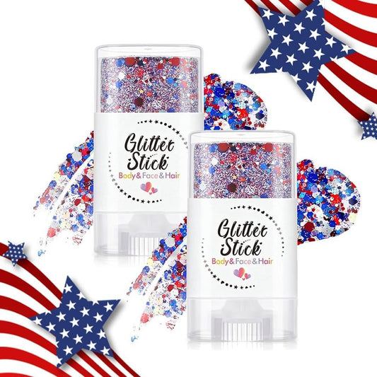 4th of July Glitter Stick - Red, White & Blue Hair & Body Glitter for Patriotic Makeup | Waterproof Face Glitter for Women