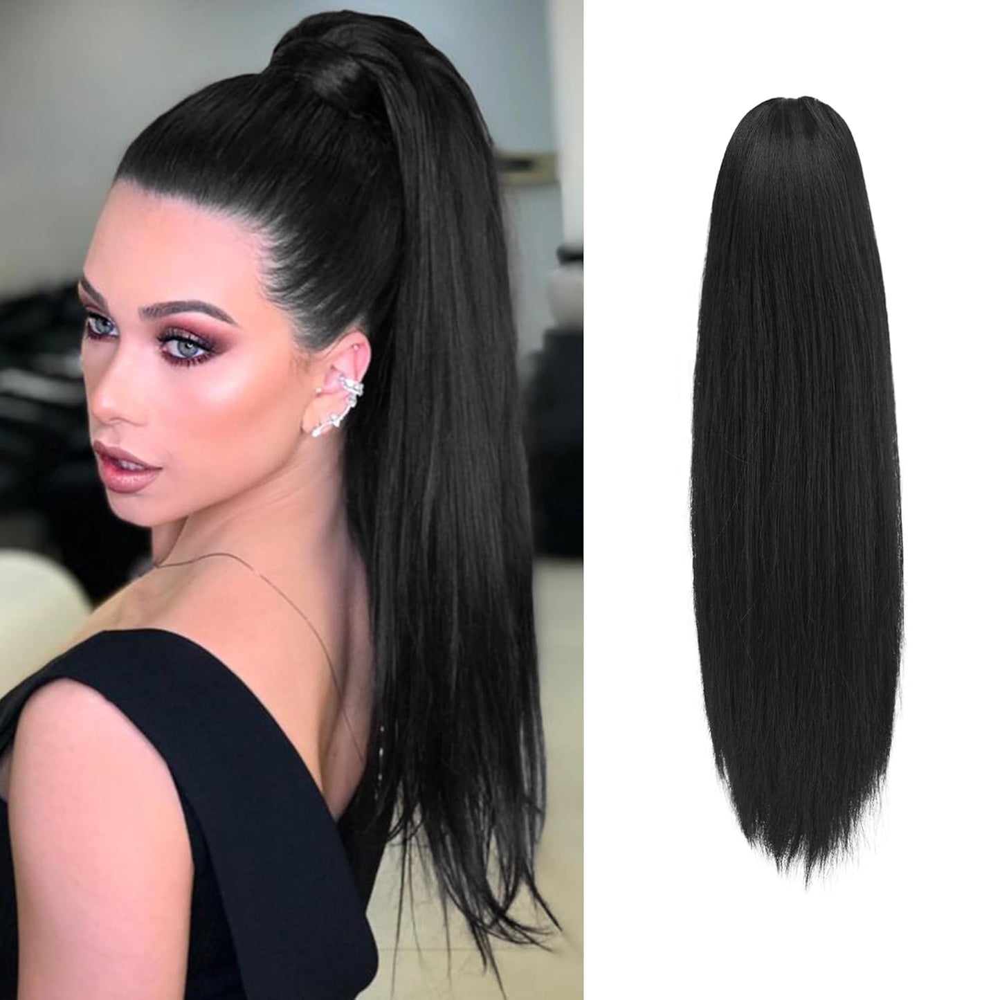 Long Straight Ponytail Extension - 26 Inch Brown Synthetic Clip-In Hairpiece for Women | Light Brown Mixed