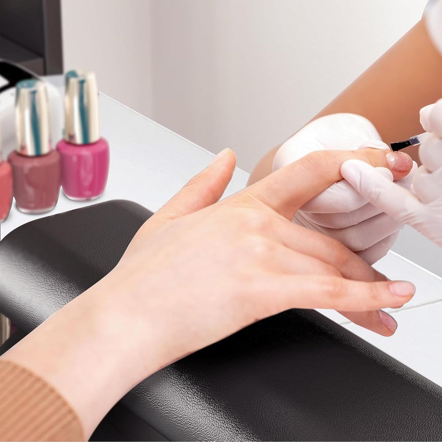 Manicure Table - 56 Inch Nail Desk with 3 Cabinets, 3 Drawers & Power Outlet | Professional Salon Workstation