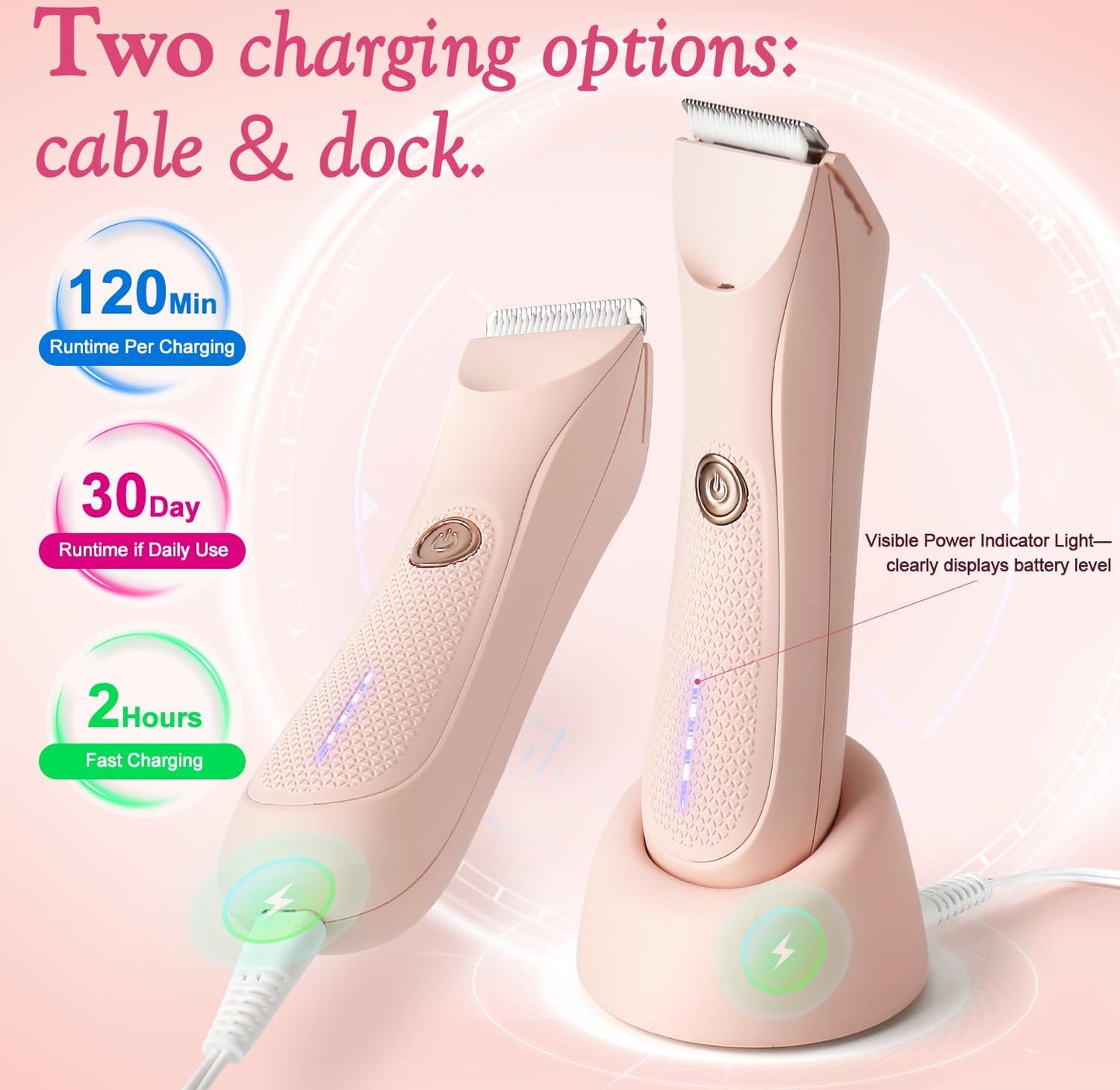 Bikini Trimmer for Women - LED Light, IPX7 Waterproof, Cordless Pubic Hair Shaver | Dual Charging & Skin-Safe Design