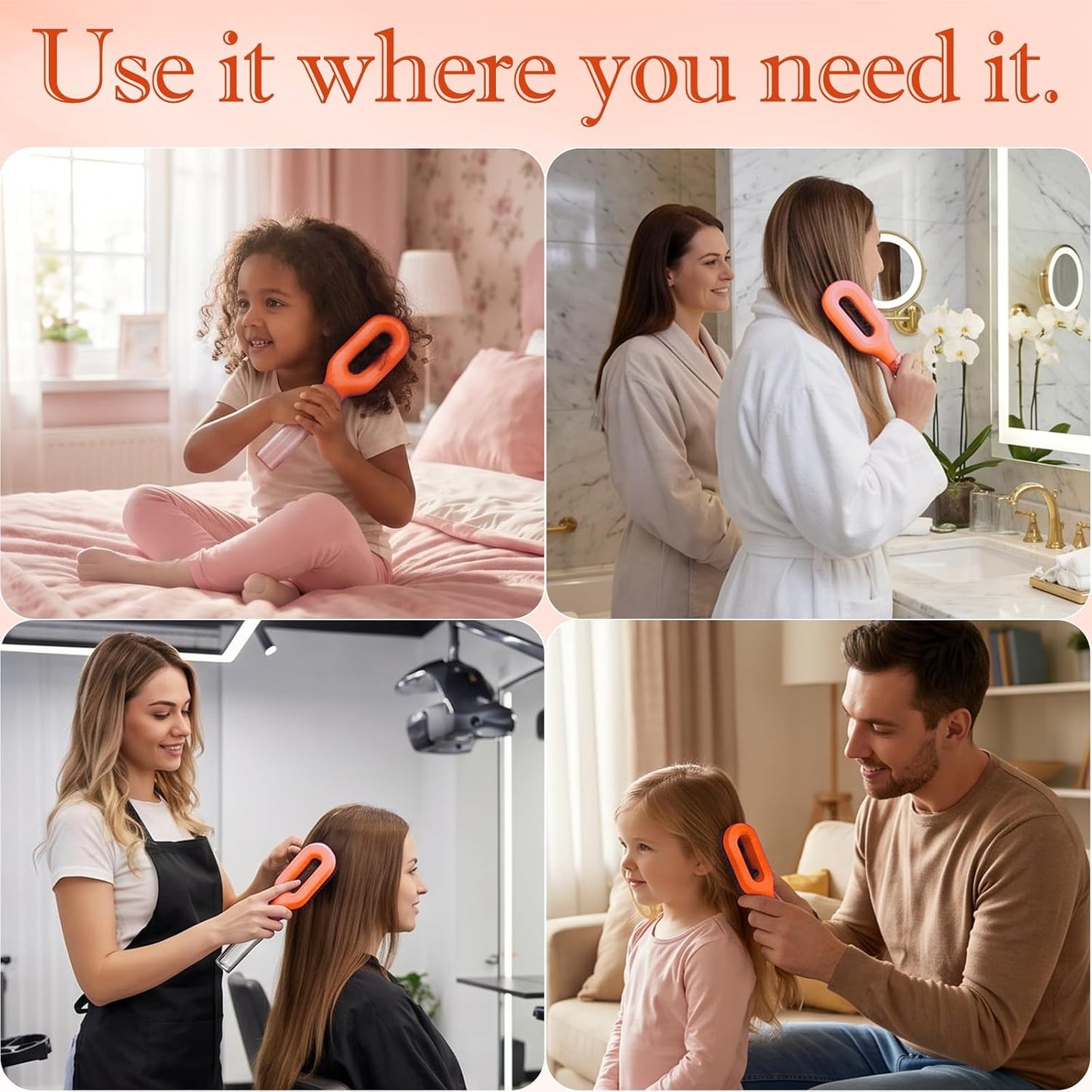 Detangling Hair Brush with Water Spray - Portable Fine Mist Tool for Curly Thick Hair | Lightweight Wet & Dry Styling, Orange