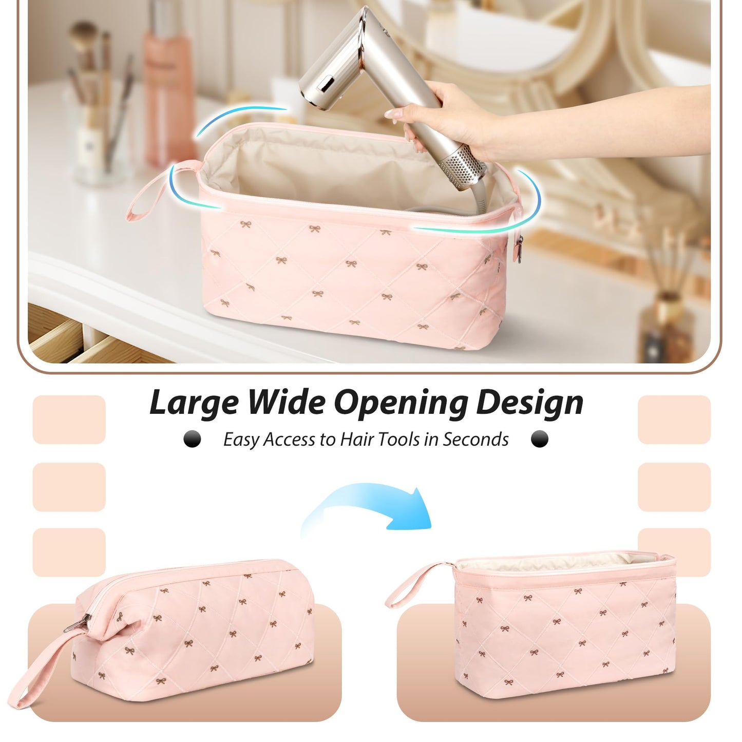 Linpr Shark Flex Style Case, Travel Hair Dryer Bag Compatible with Dyson Airwrap, Quilted Hair Tool Organizer Bag for Women, Portable Carrying Case for Flat Curling Iron Accessories (Pink)