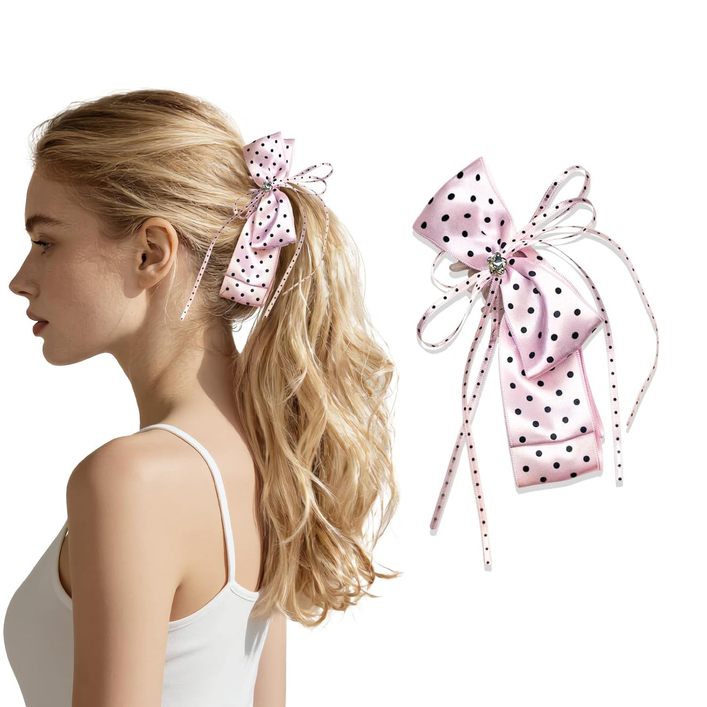 Banana Clips for Women - Cute Satin Polka Dot Hair Bow Claw Clips | Perfect for Thick & Thin Hair - Seersucker Yellow