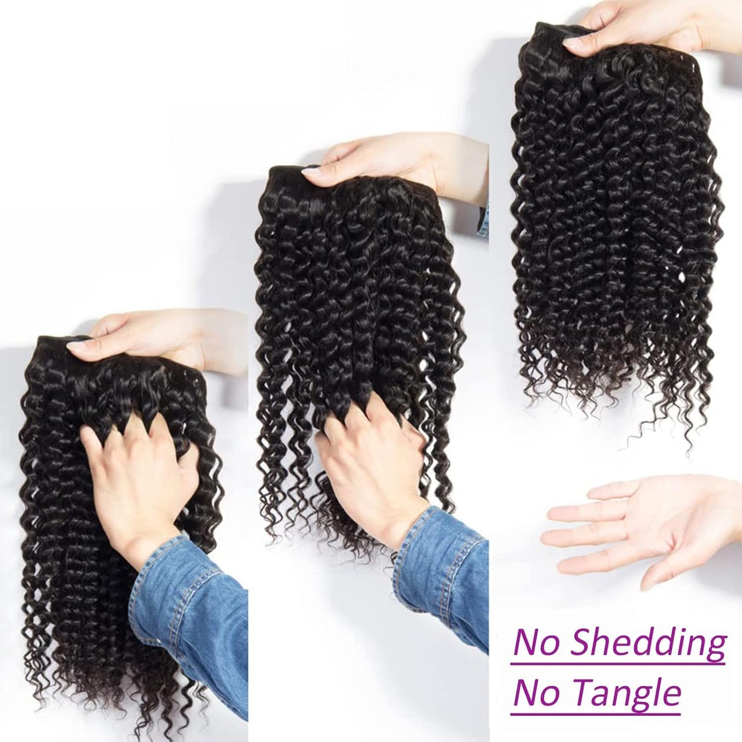 Human Hair Bundles Deep Wave Bundles Human Hair 14 16 18 Inch Brazilian Raw Curly Bundle Human Hair 3 Bundles for Black Women Wet and Wavy Weave Hair Extensions Natural Black