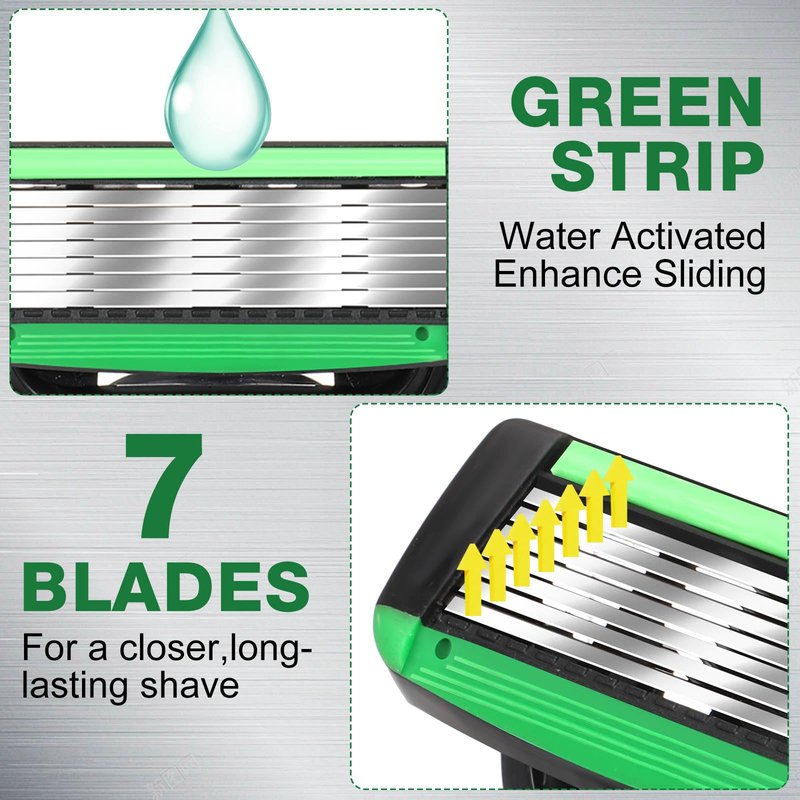 Wovnet 22 Pcs Disposable Men's Razors Set Refillable 7-blade Sensitive Skin Razor Kit for a Comfortable Shave, 1 Handle and 21 Cartridges