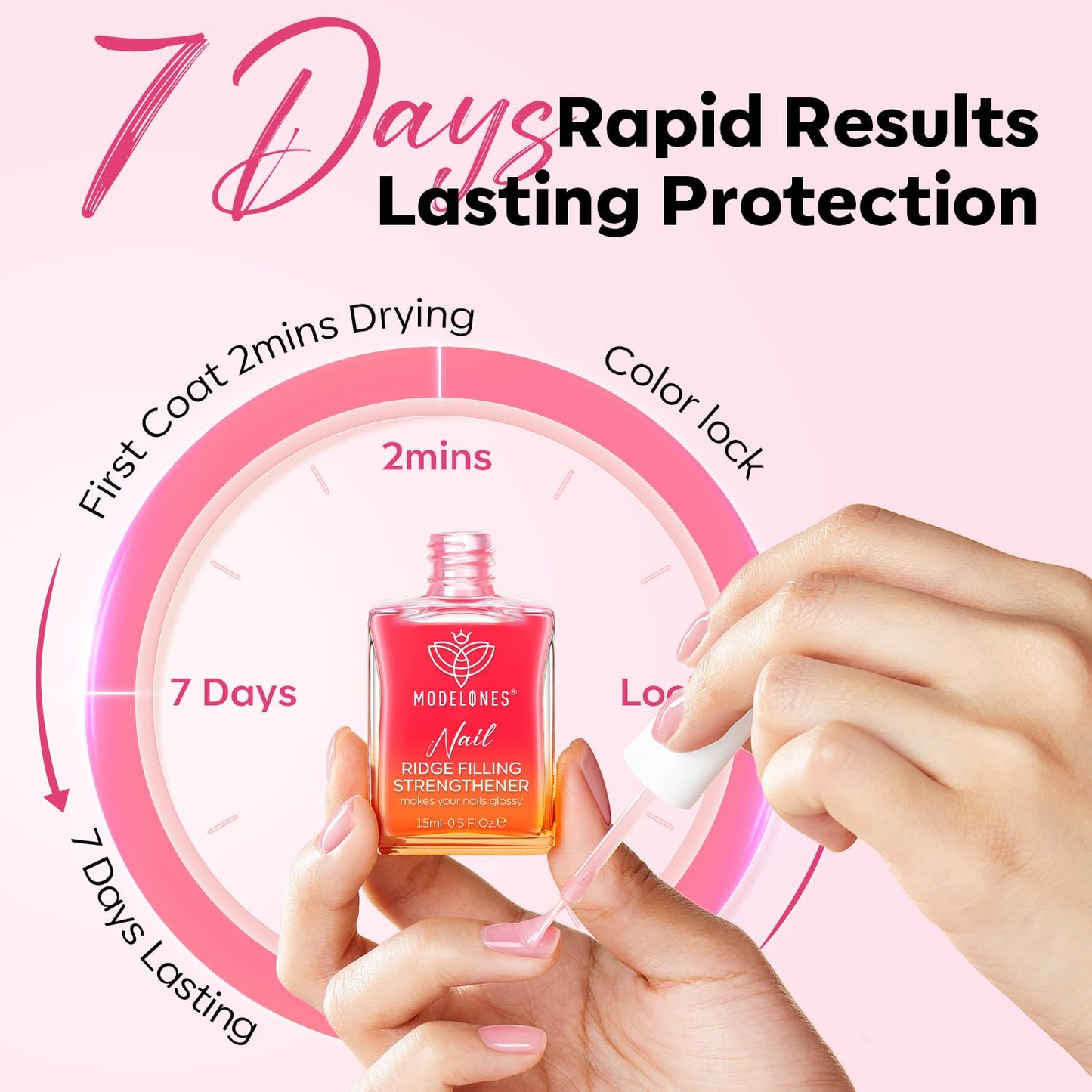 Nail Strengthener & Growth Sheer Pink Polish - Extra Strong Ridge Filler for Damaged Nails | 15ml