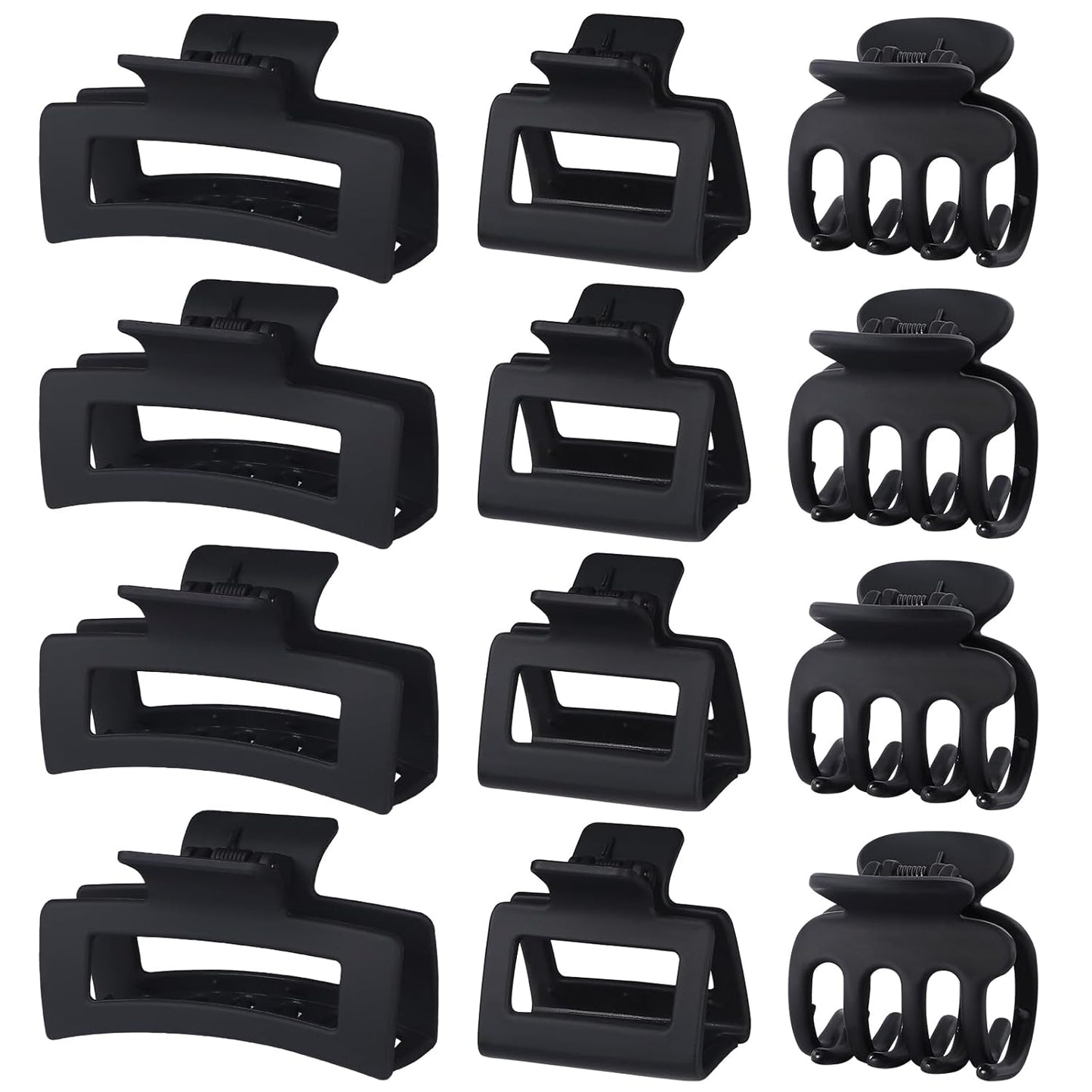 Hair Clips for Women - 12 Pcs Claw Clips in Small, Medium & Large | Perfect for Thin & Thick Hair - Black