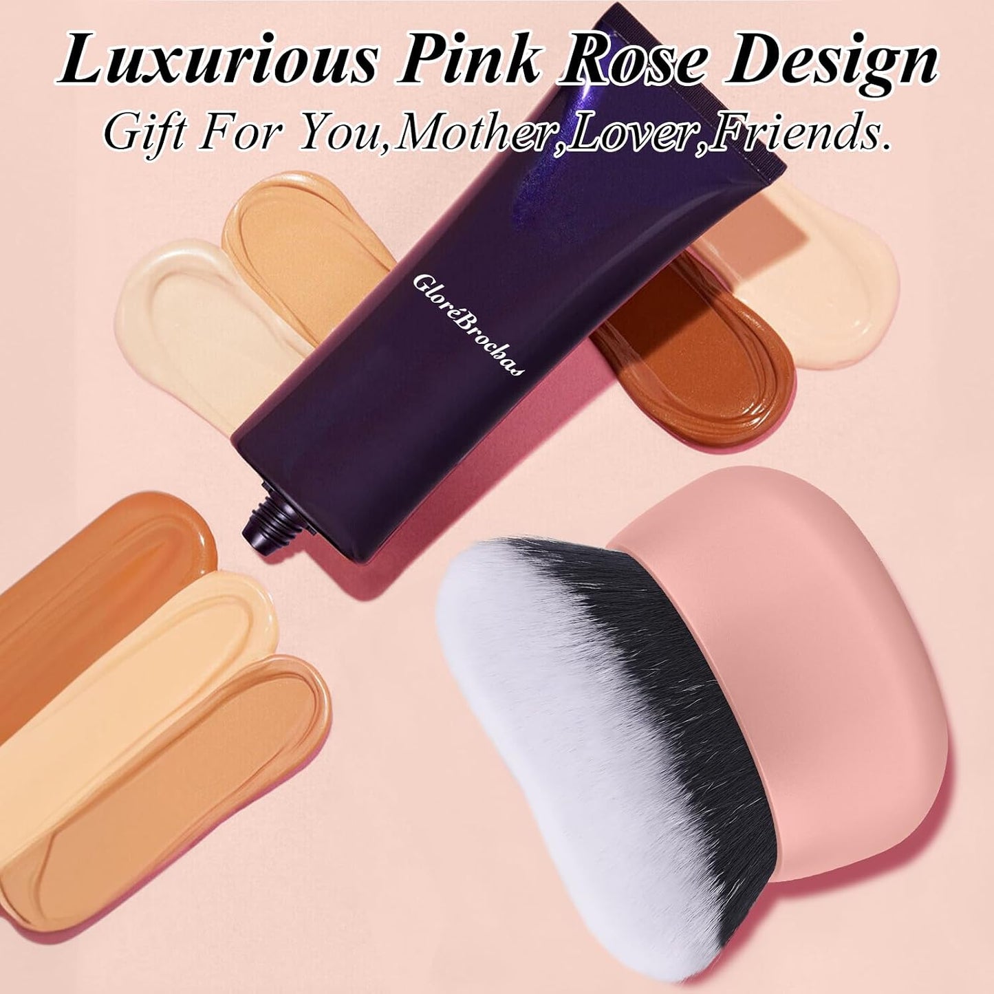 Self Tanner Kabuki Makeup Brush - Extra Large 75MM Ultra Soft Vegan Bristles for Body Makeup | Pink, Wet & Dry