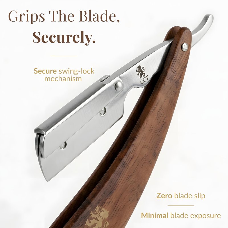 The Cambridge Cutthroat® Cut Throat Razor Kit with Blades & Travel Pouch - Black & Gold Stainless Steel Professional Barber Shaver Men - Straight Edge Moustache & Beard Shaper