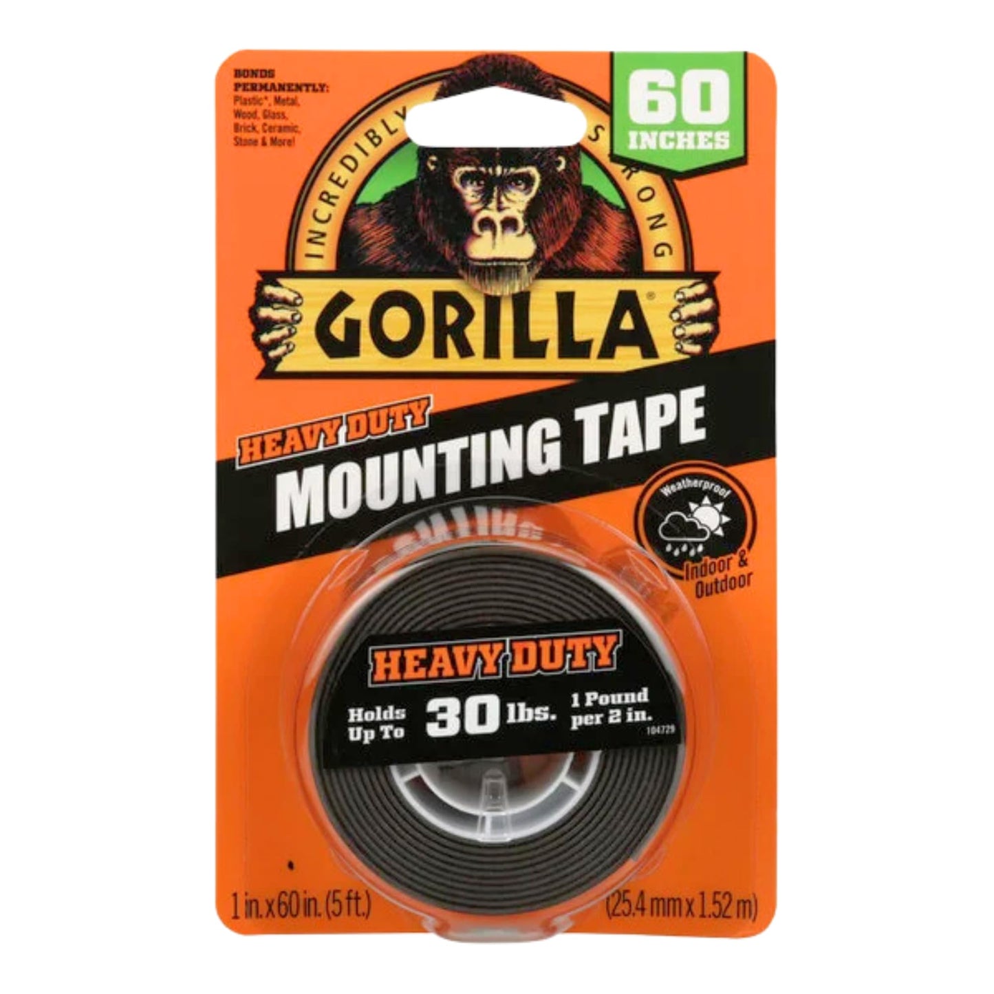 Gorilla Heavy Duty Double Sided Mounting Tape, 1" x 120" (Pack of 1) Holds up to 30lbs, Industrial Strength Adhesive for Homework Stations, Classroom Setup & Student Projects, Indoor & Outdoor