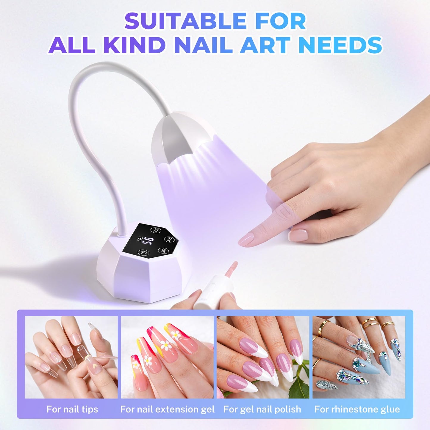 YSC UV Nail Lamp,Cordless Rechargeable UV Light for Gel Nails,27W Mini Flash Cure Nail Lamp with 4 Timers LCD Display & Smart Sensor, Foldable 360° Gooseneck Nail Dryer for Gel Polish,Home Salon DIY