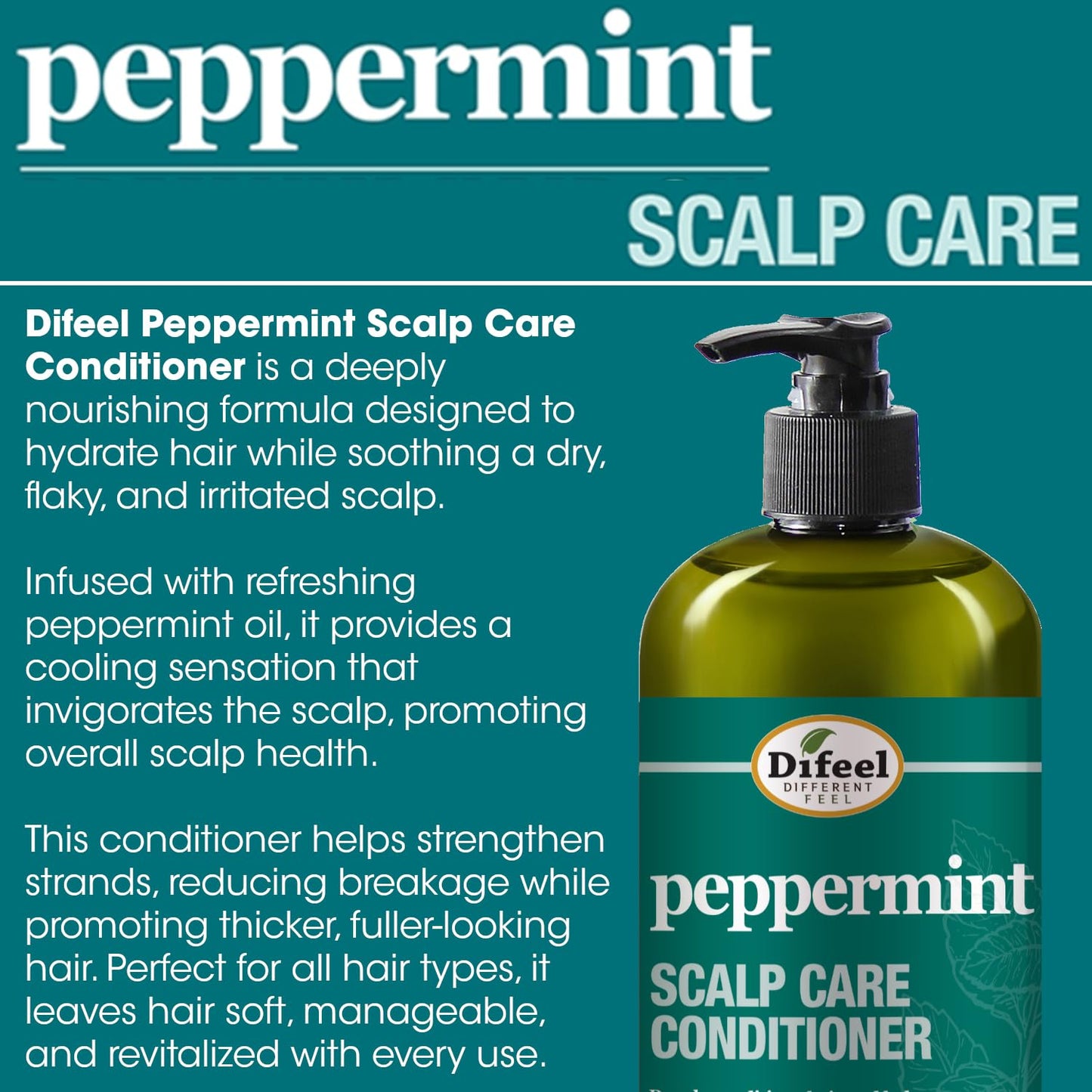 Difeel Peppermint Scalp Care Shampoo 33.8 oz. - Peppermint Shampoo Made with Natural Ingredients