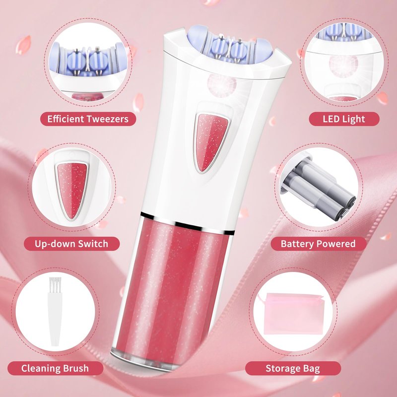 2026 Upgraded Facial Epilator for Women, Cordless Electric Tweezers Hair Removal Device with LED Light, Precise & Painless Face Epilator Hair Remover for Face/Lip/Arms/Legs/Bikini Line (Red)
